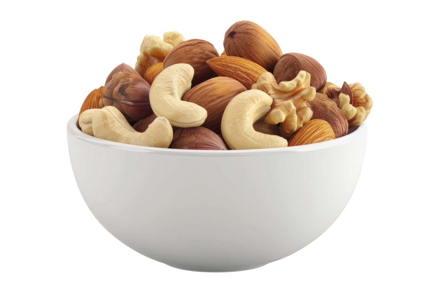 A bowl of mixed nuts on transparent background png