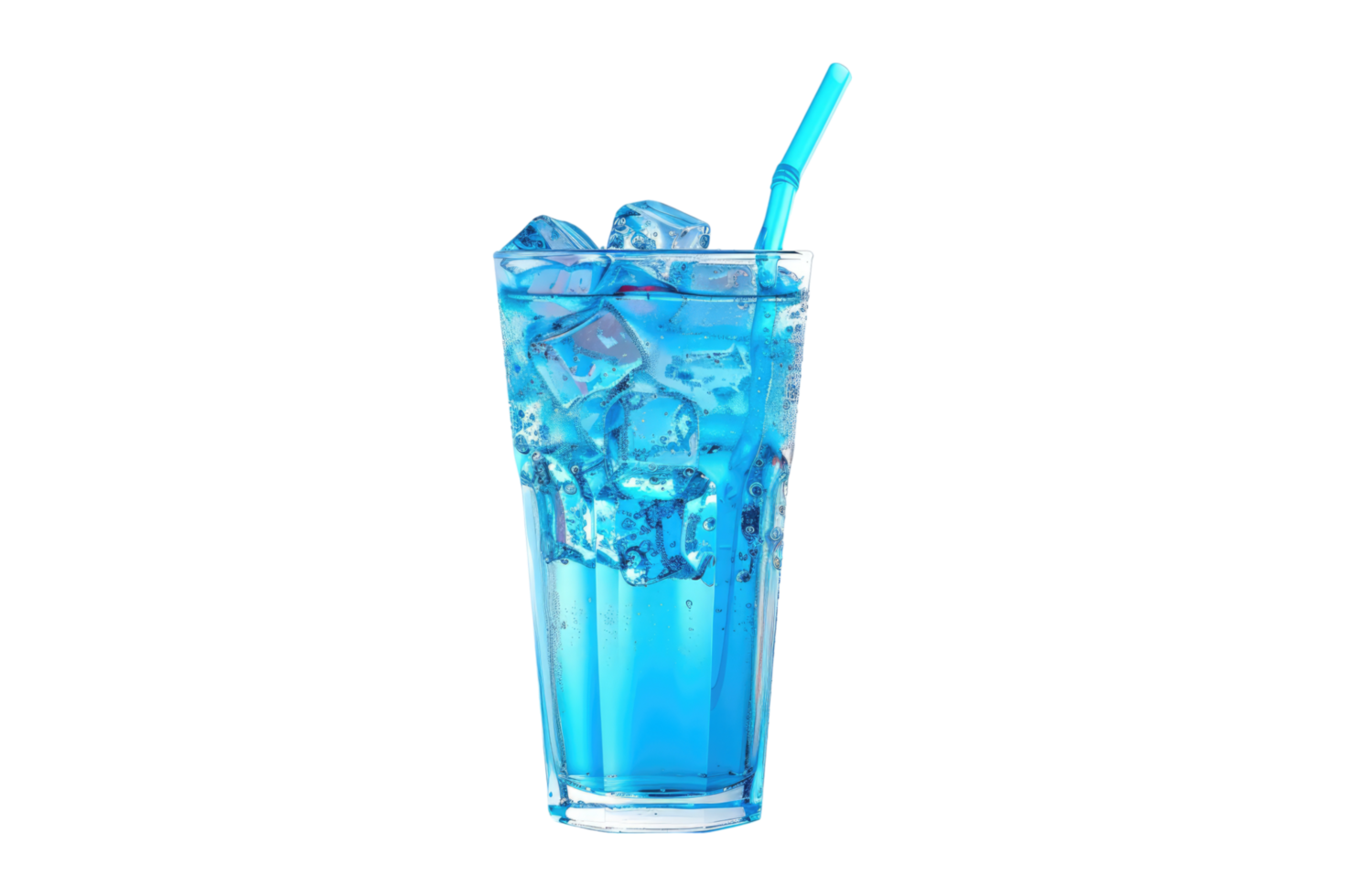 Blue drink with ice and straw on transparent background png