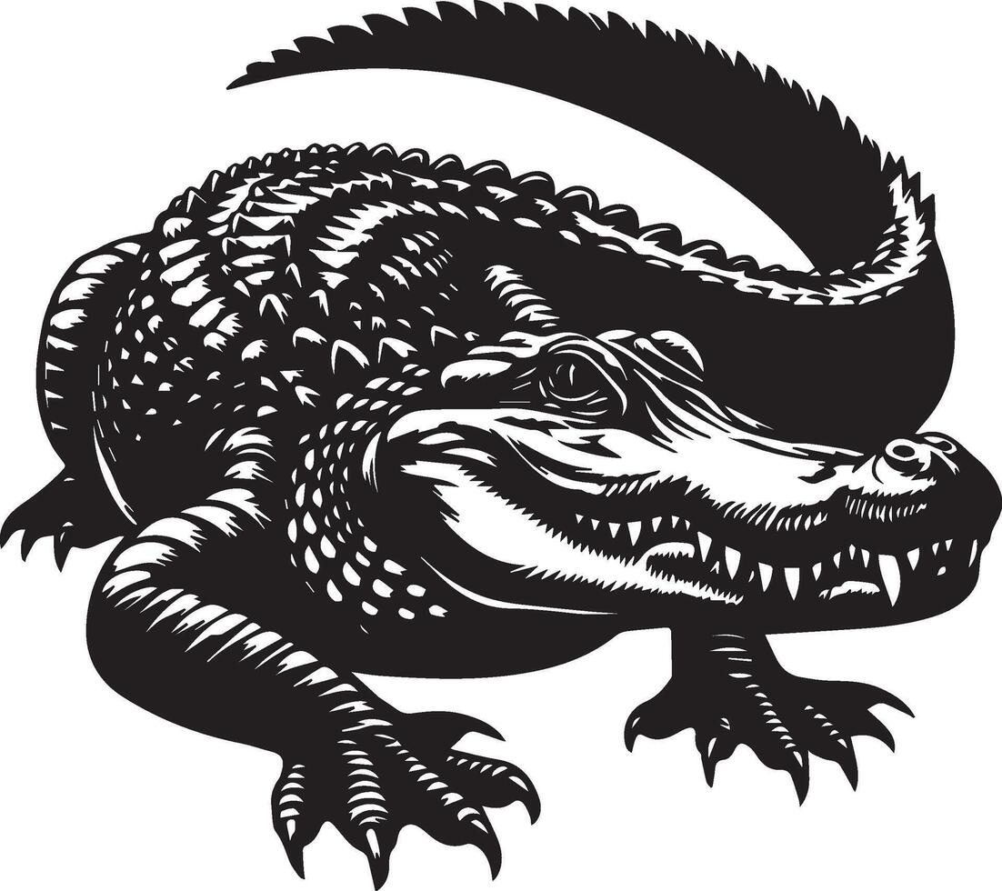 black and white alligator silhouettes art illustration vector
