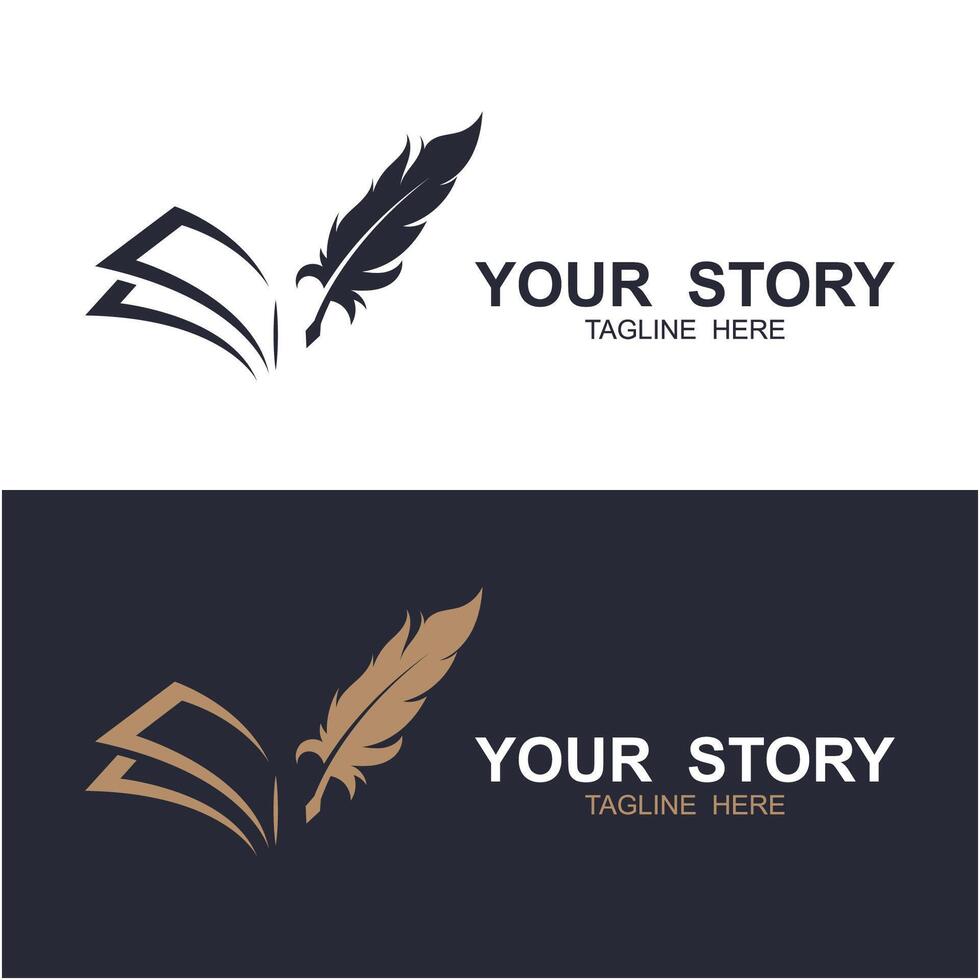 set of Quill and book logo design vector