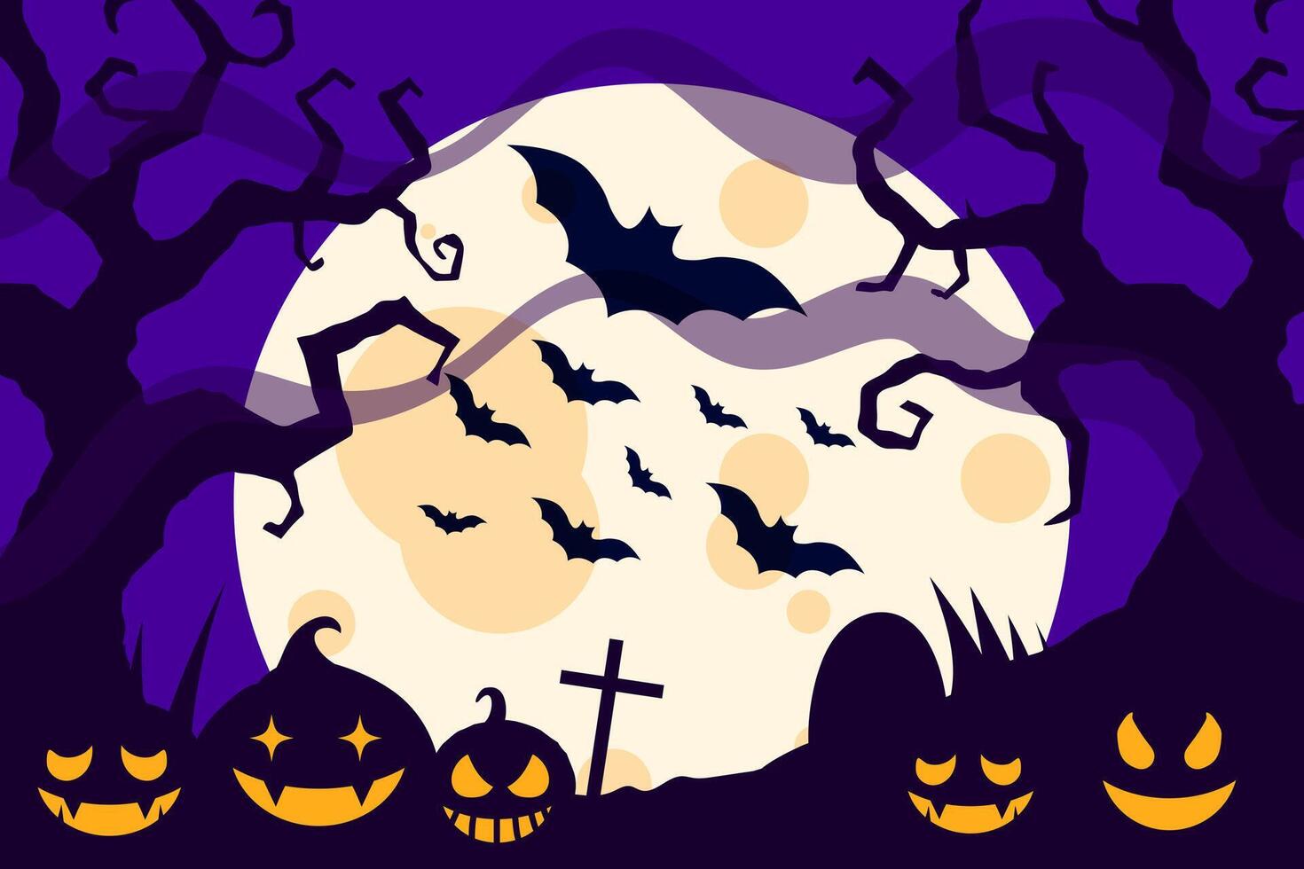 dark halloween background with various pumkins vector
