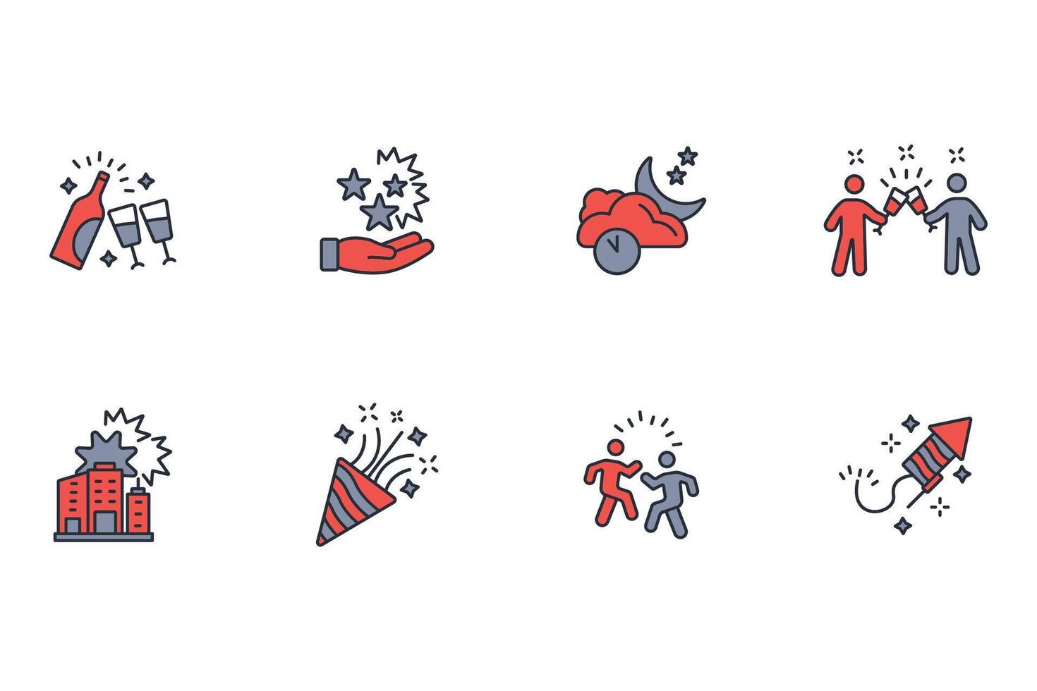 New year icon set illustration. colours vector