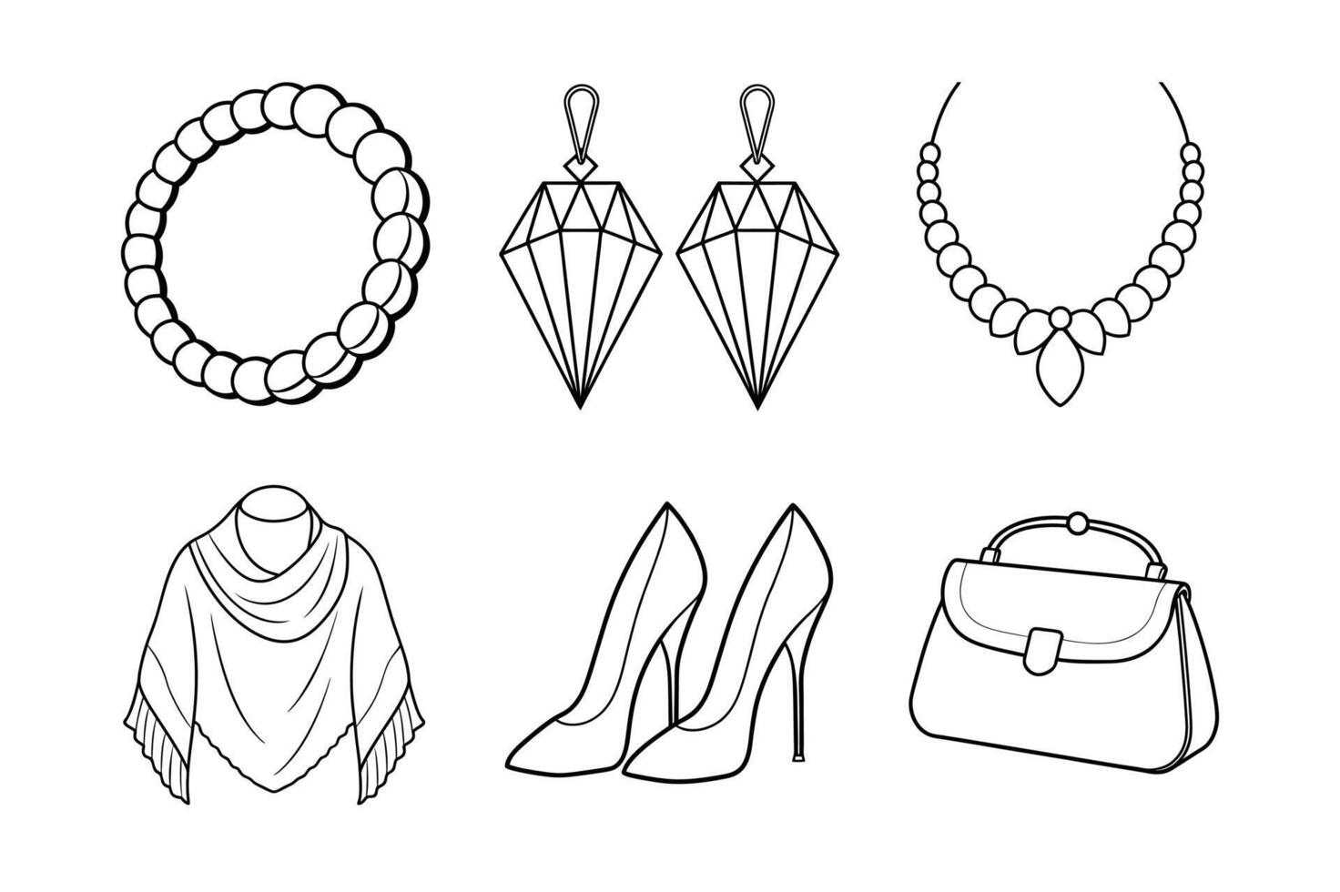 Elegant Fashion Accessories Line Art vector