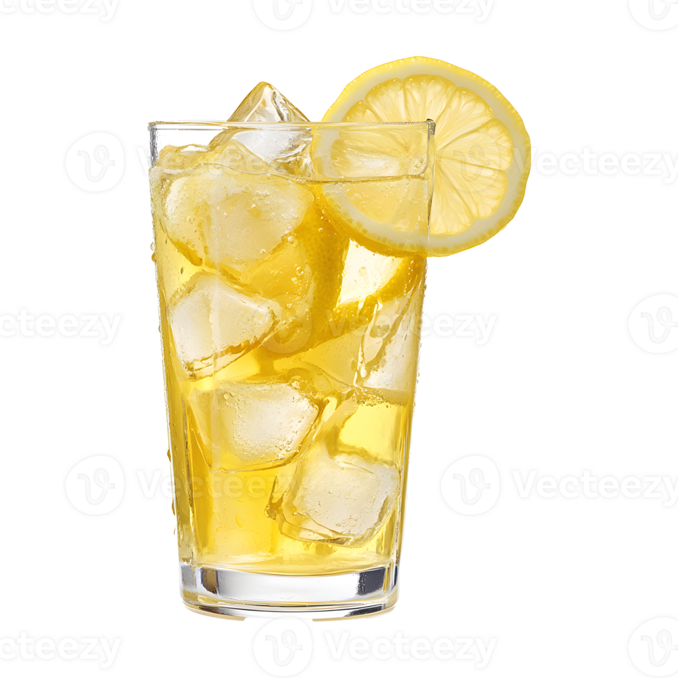 Healthy Drink Lemon Ice in a Clear Glass on Transparent Background png