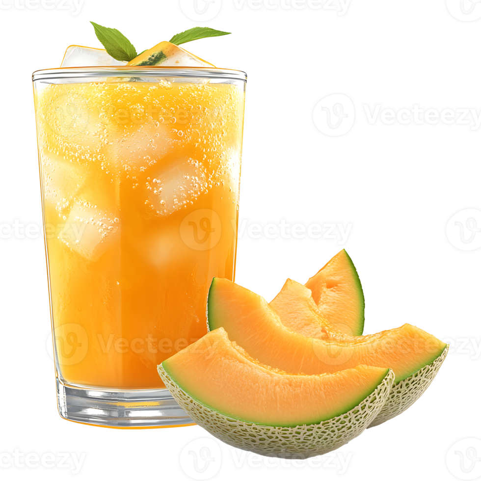 Melon Juice with Ice Cubes on Transparent Background png