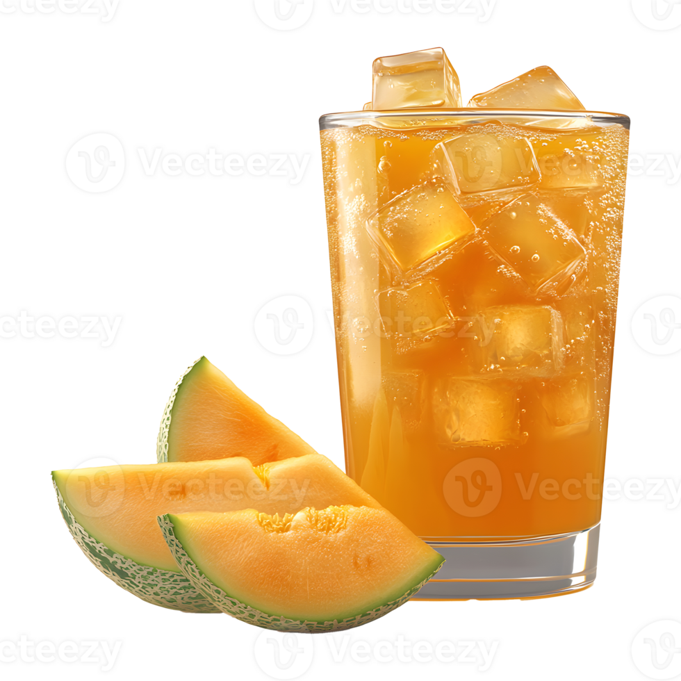 Refreshing Glass of Melon Juice with Ice Cubes on Transparent Background png