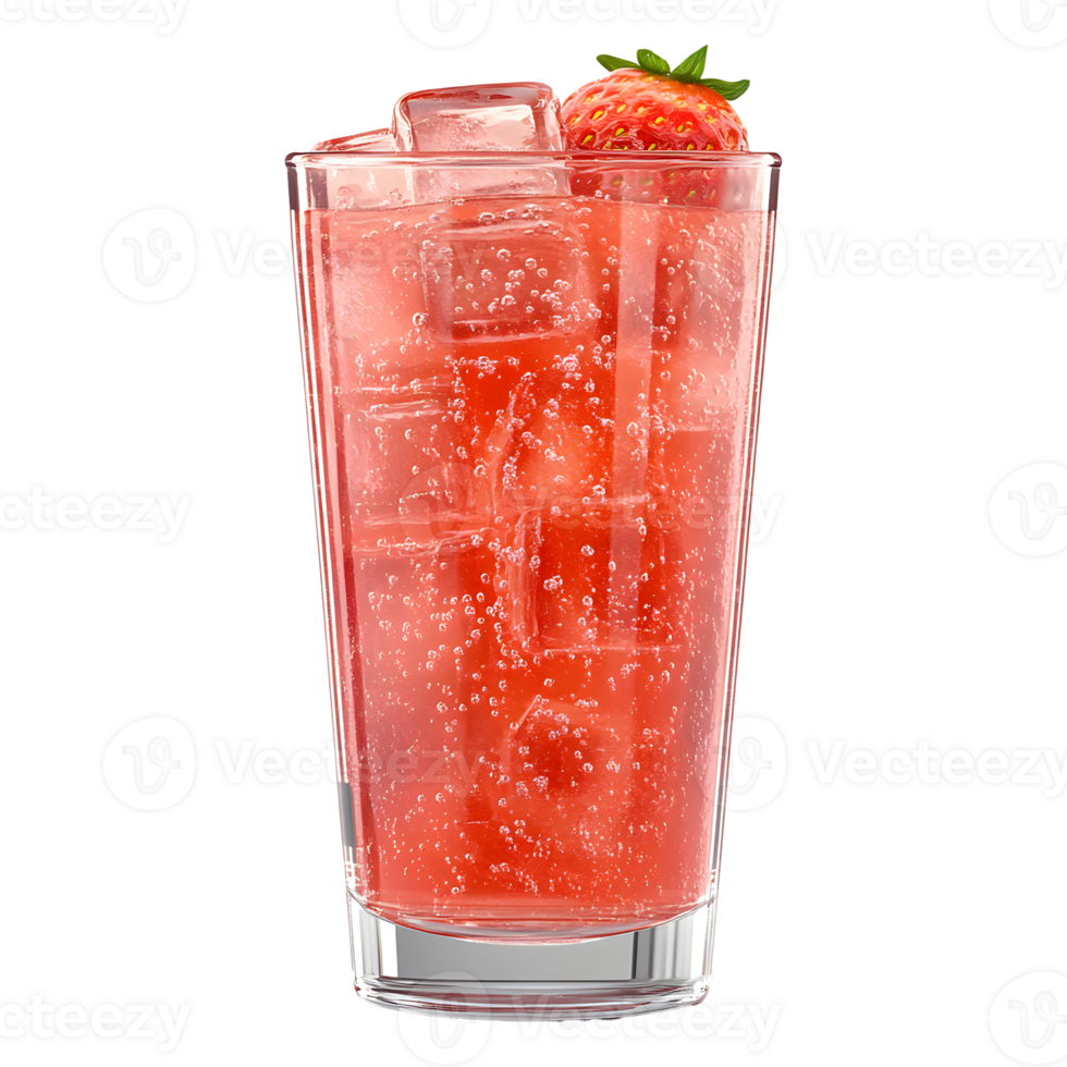 Refreshing Strawberry Juice with Ice Cubes on Transparent Background png