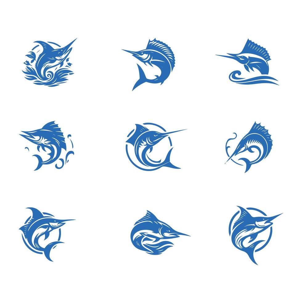 Blue Marlin Fish Collection Design vector