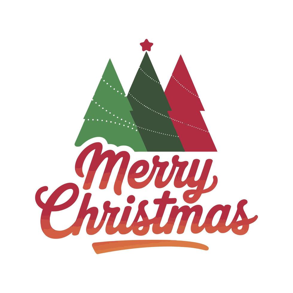 merry christmas lettering design with trees vector