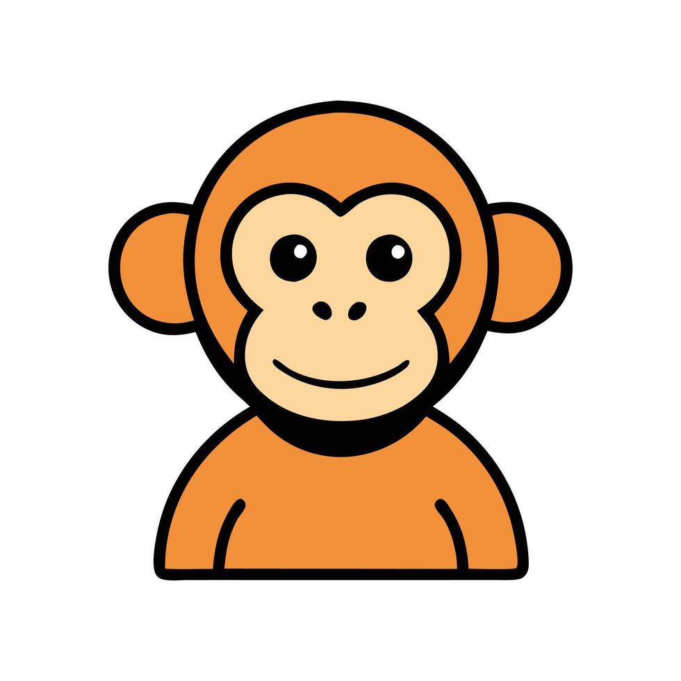 Cute Cartoon Monkey Face Icon in Flat Style vector