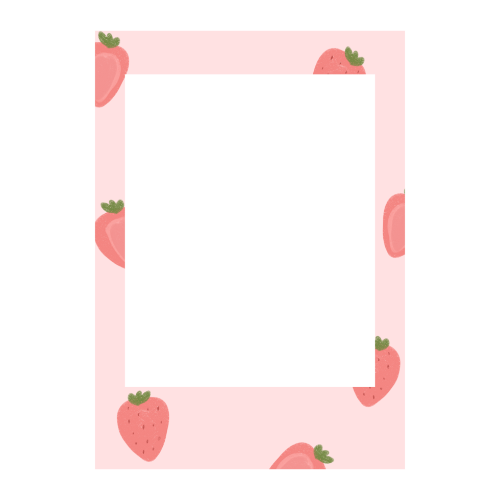 Pink strawberry frame with a pink background png