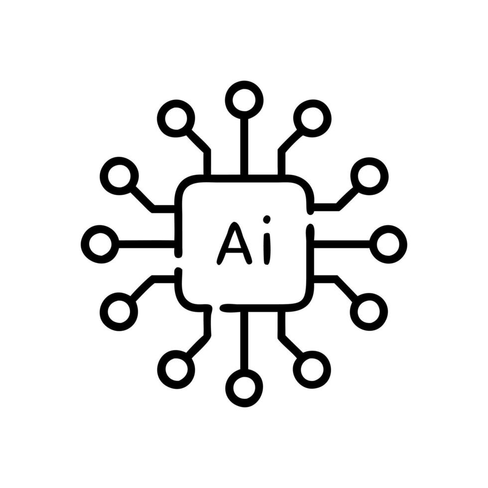 Modern AI Chip and Cloud Computing Icon. Artificial Intelligence AI Chip in Head Brain. digital skills, , AI technology, algorithm, virtual intelligence and future vector