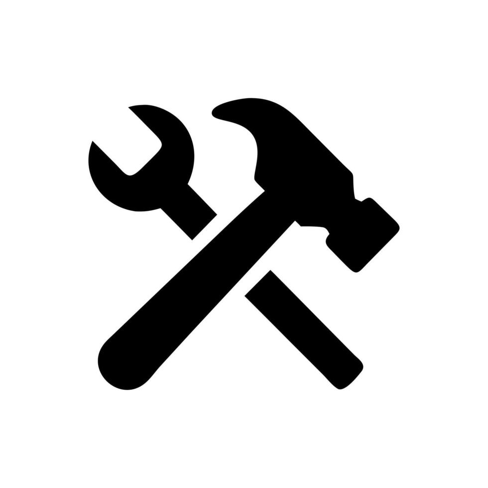 Crossed Wrench and Hammer Icon, Representing Maintenance or Repair, silhouette icon vector