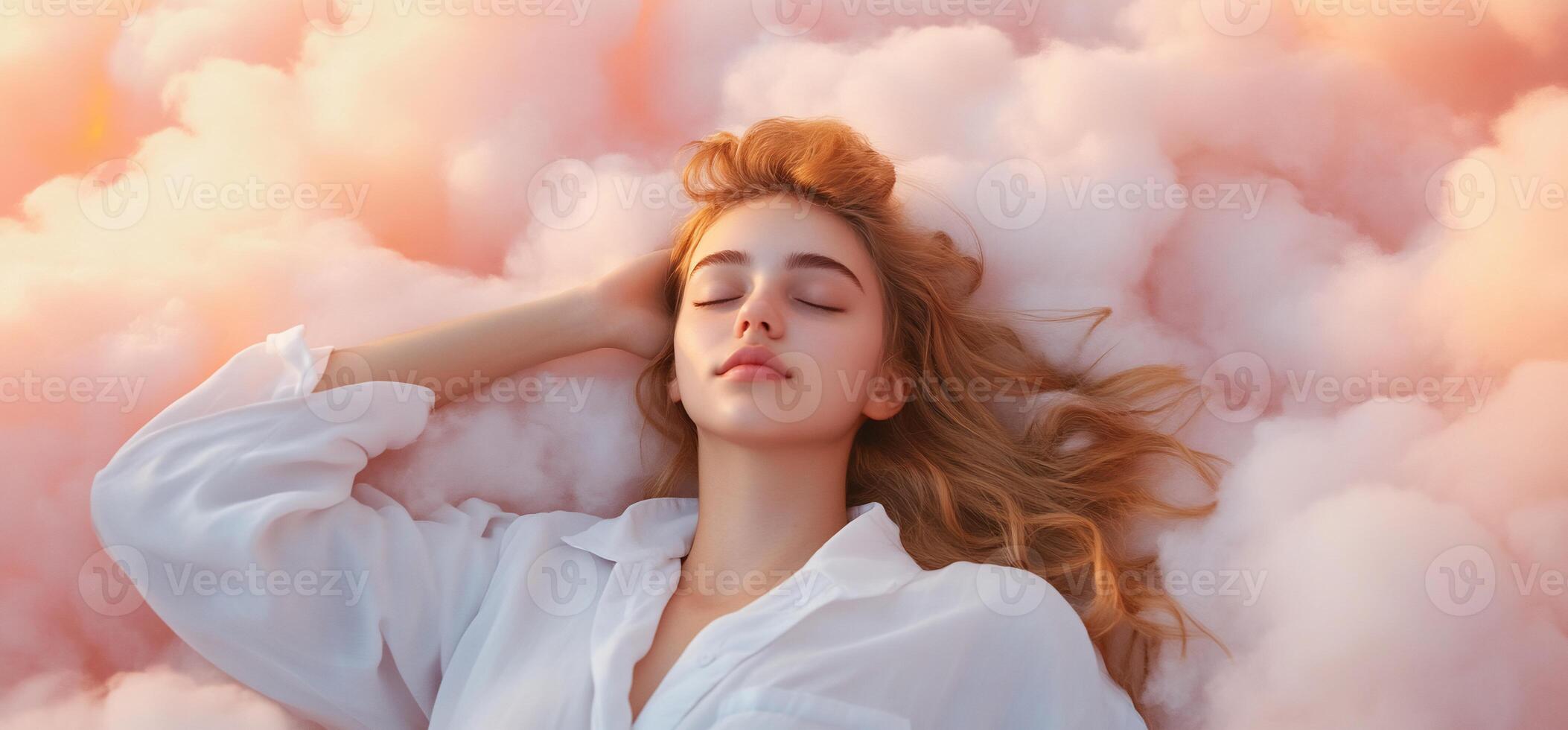 A woman is sleeping in a cloud photo