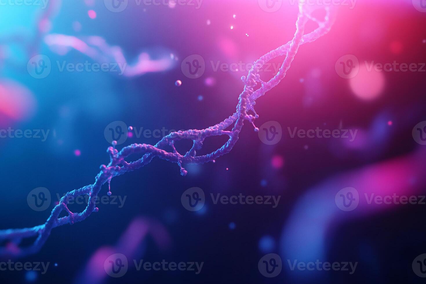 Abstract representation of DNA strands in a colorful, digital environment. photo
