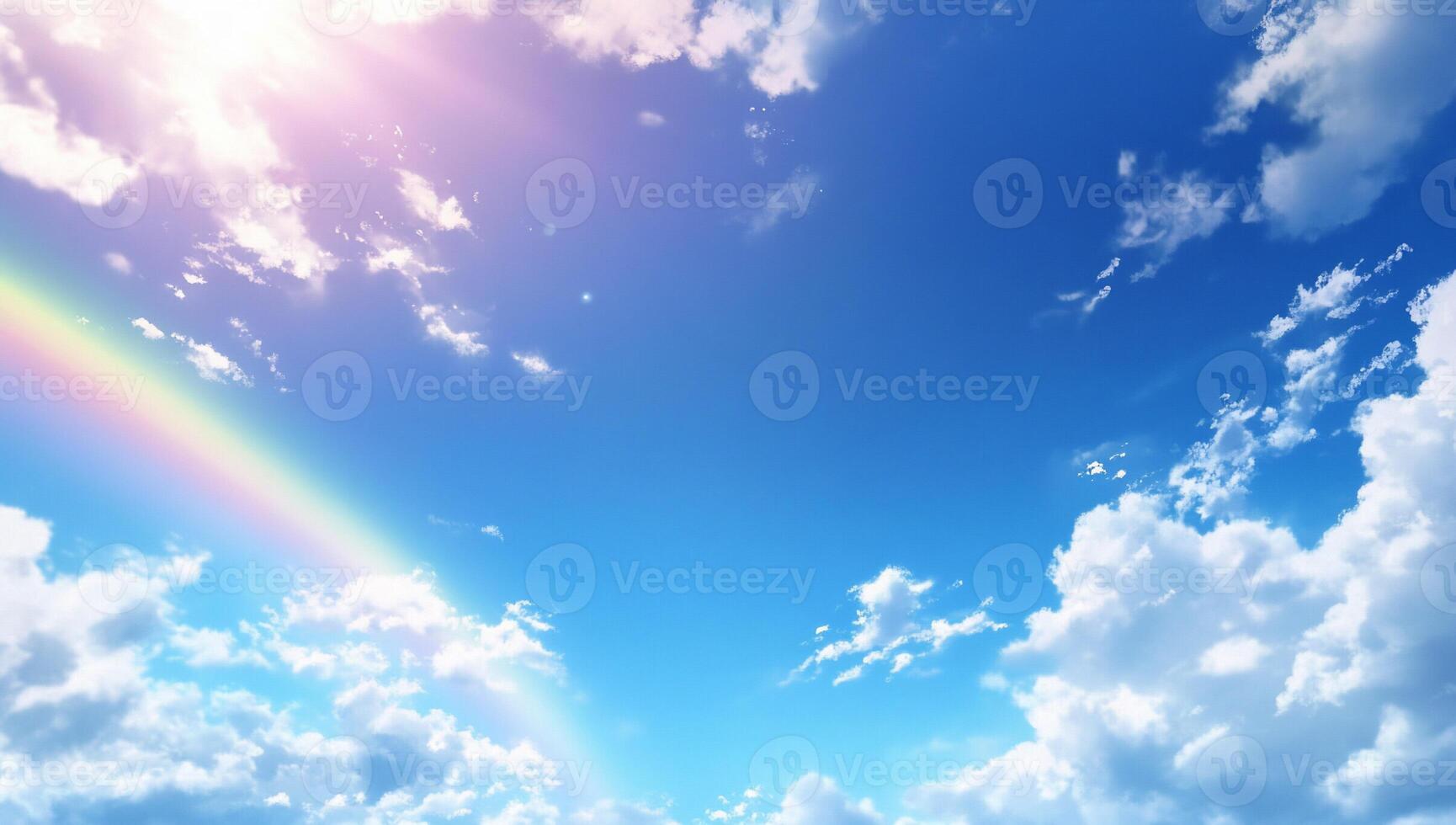 A serene sky with clouds and a rainbow, evoking peace and tranquility. photo