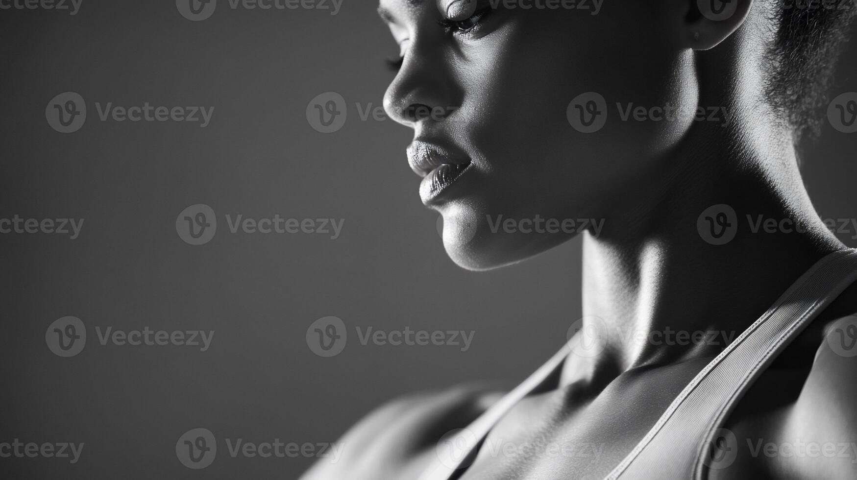 A profile of a focused athlete in black and white. photo