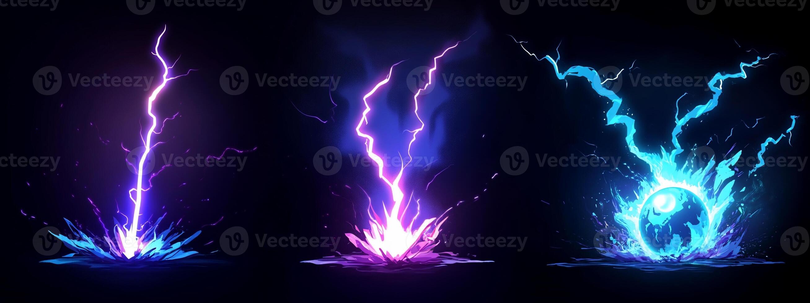 A digital illustration of lightning strikes and energy bursts. photo