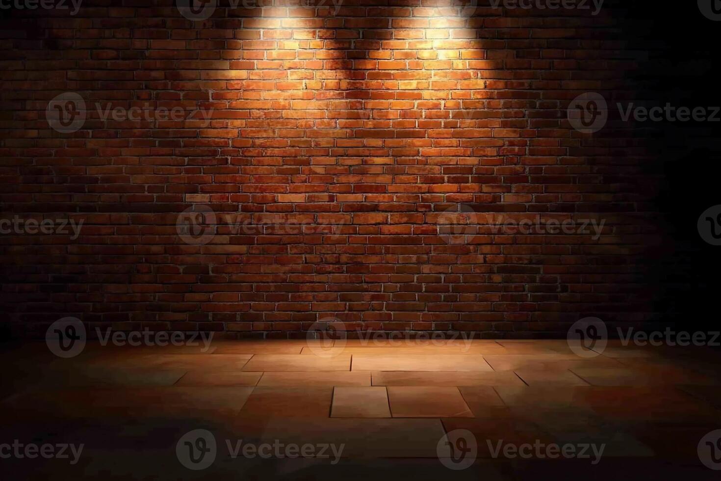 A dimly lit brick wall with spotlighting, creating a dramatic atmosphere. photo