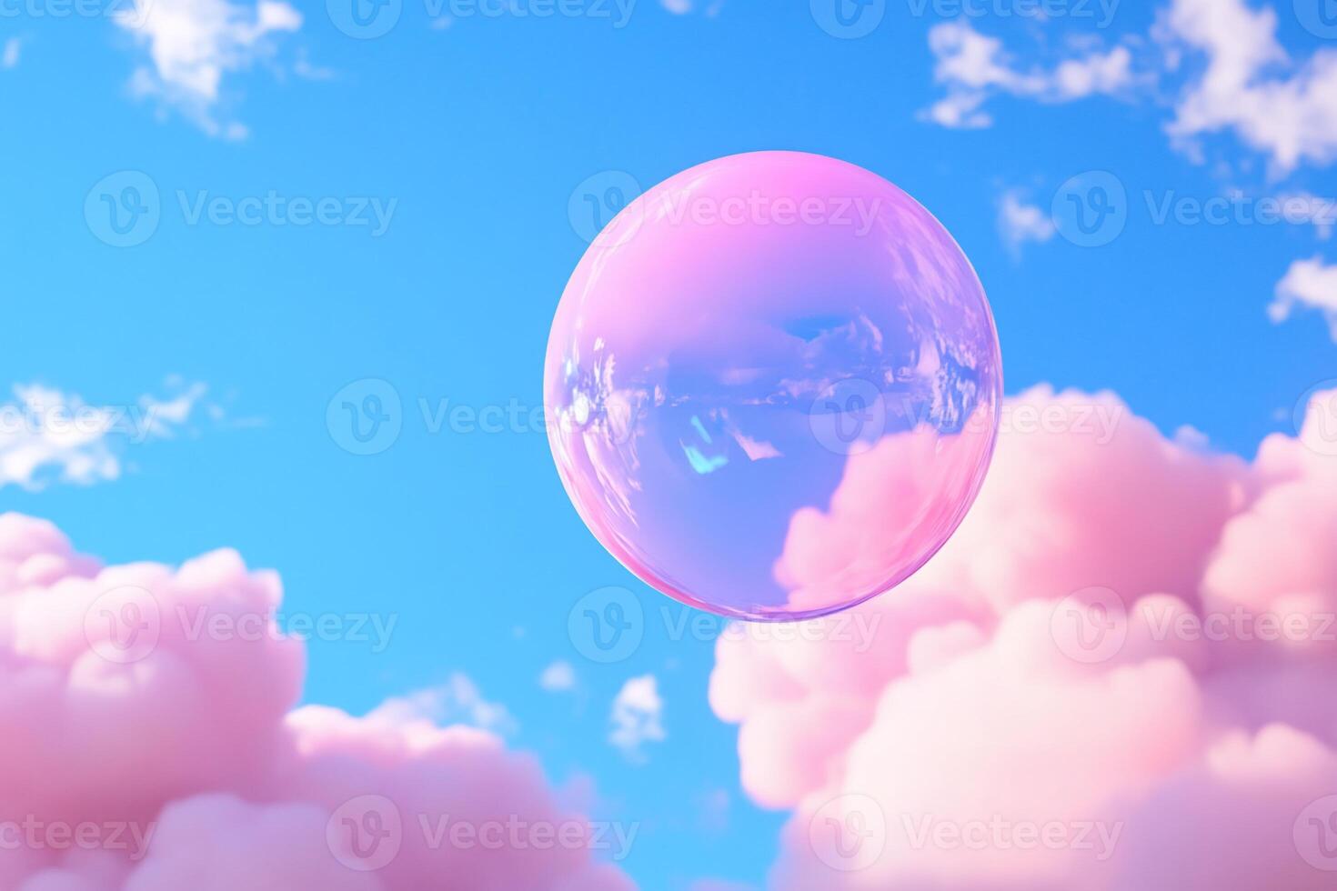 A floating bubble against a backdrop of vibrant clouds and blue sky. photo