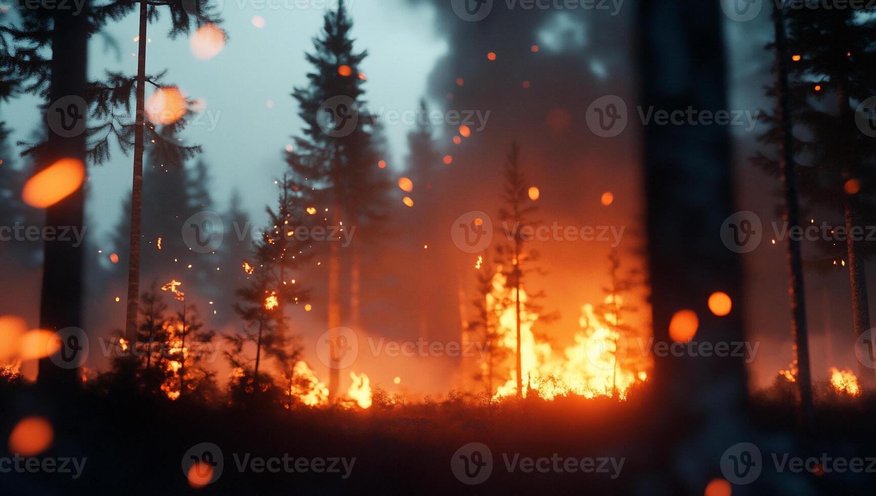 A forest engulfed in flames, showcasing the destructive force of fire. photo