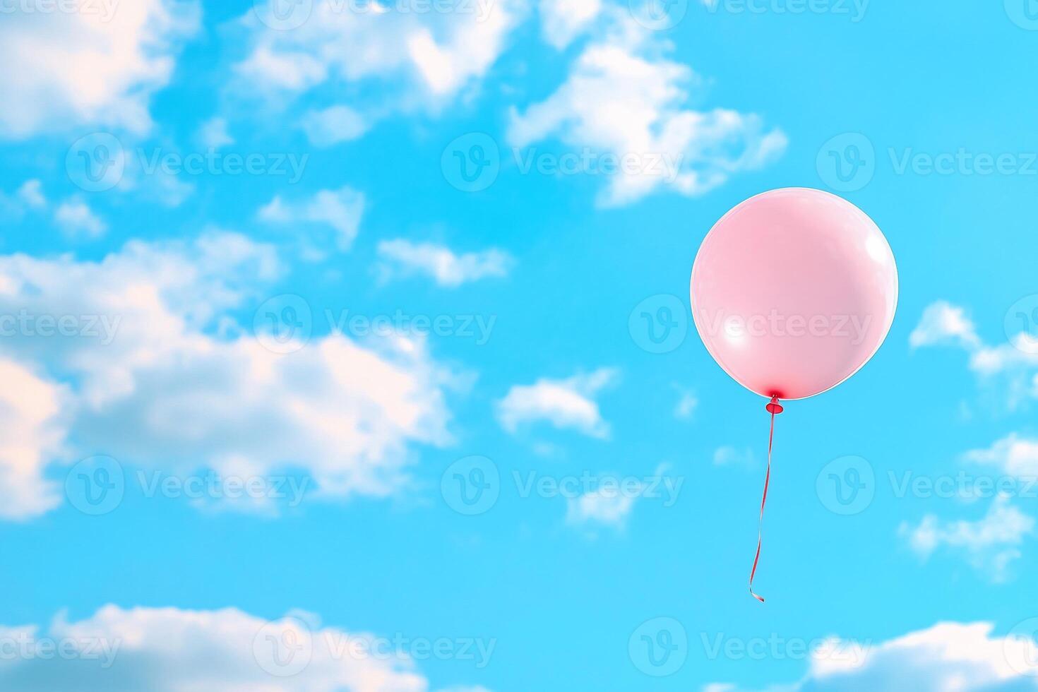A pink balloon is floating in the sky photo