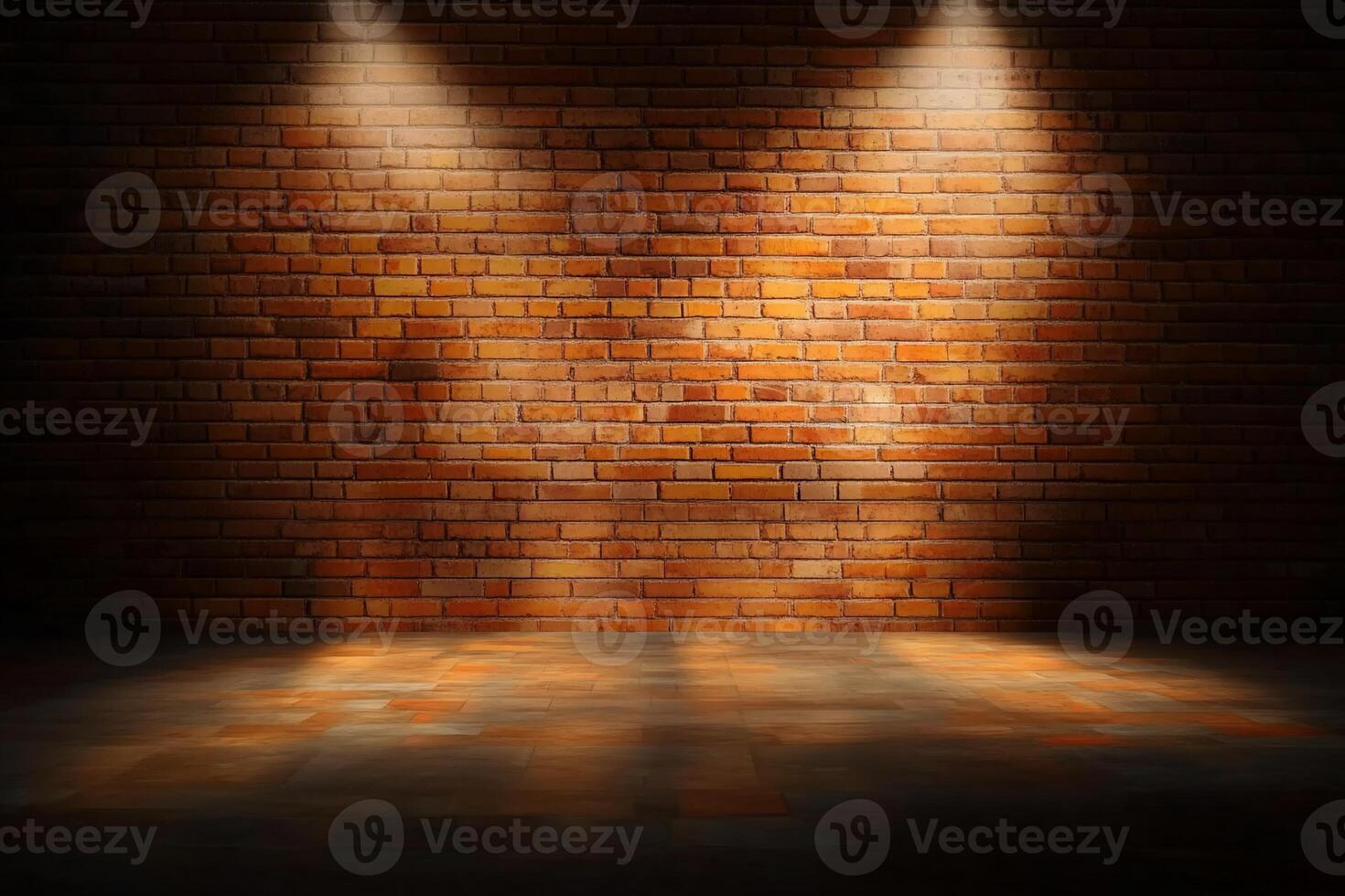 A spotlighted brick wall setting, ideal for performances or presentations. photo