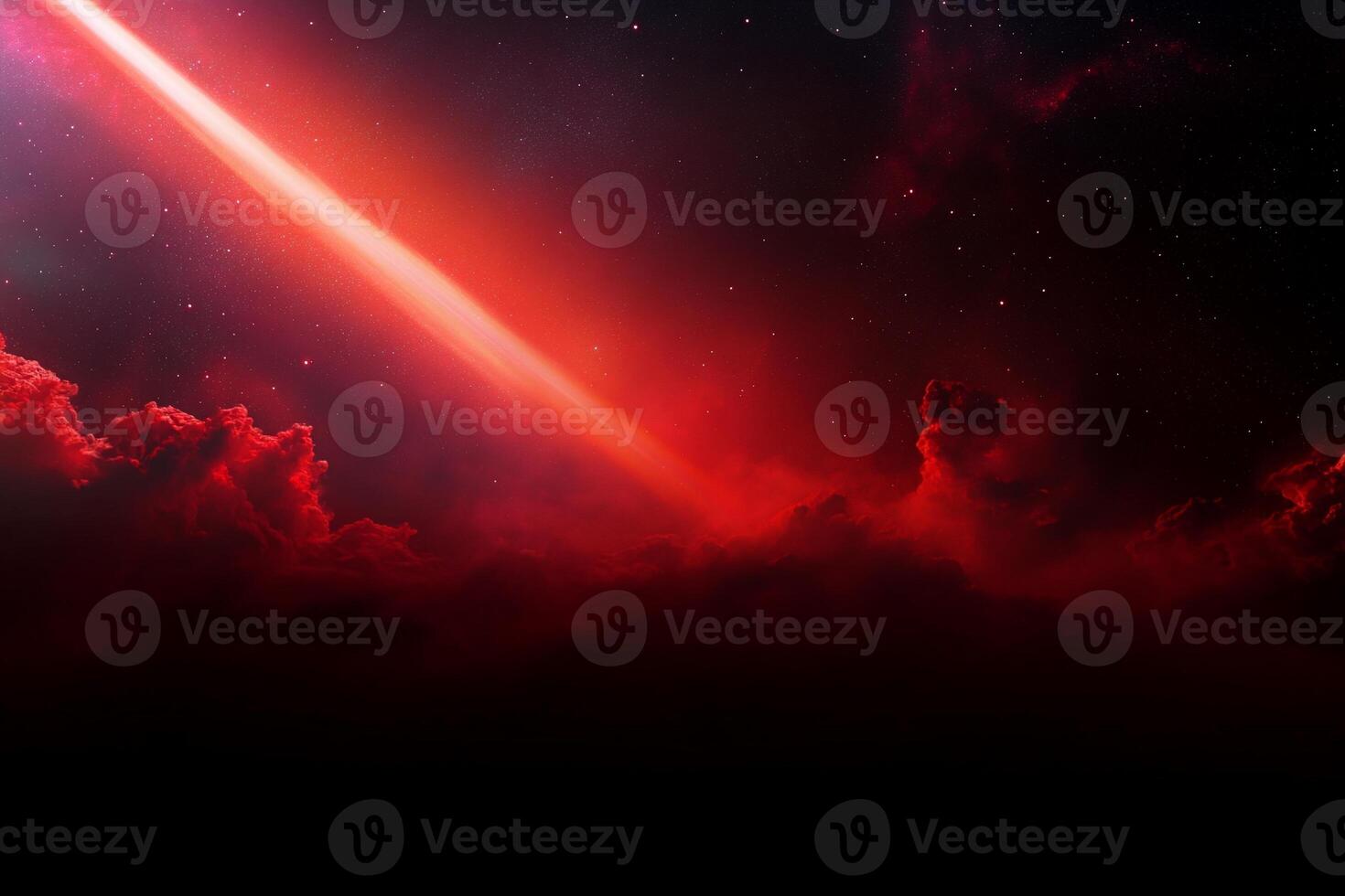 A vibrant cosmic scene featuring red hues and celestial clouds. photo