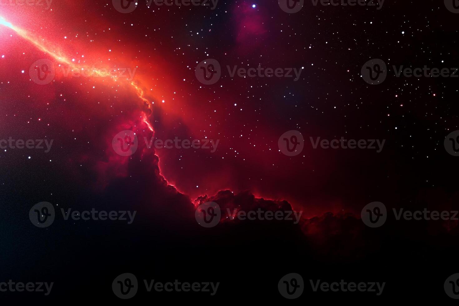 A vibrant cosmic scene with red and purple hues amidst stars. photo