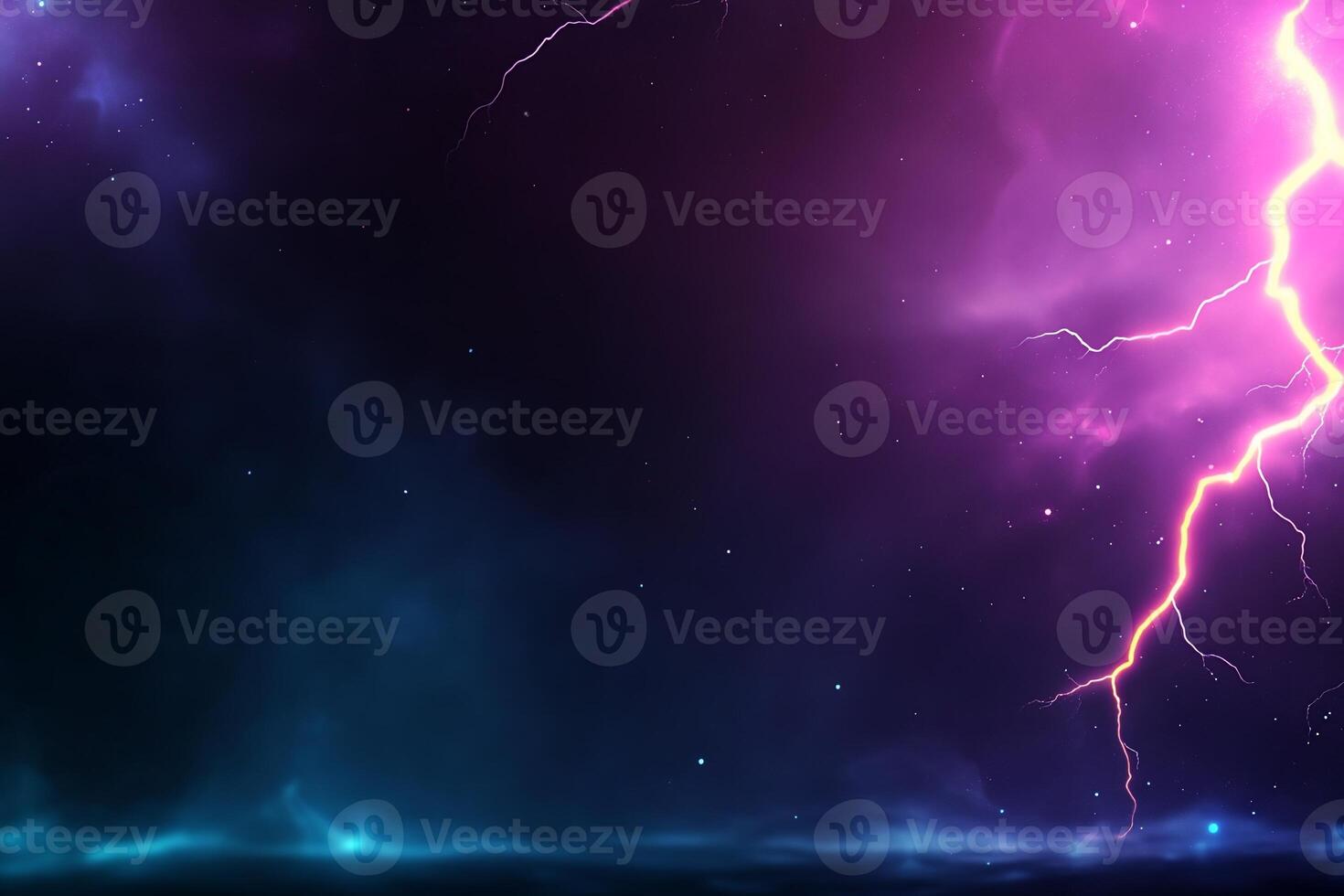 Abstract cosmic scene with purple hues and lightning bolts. photo