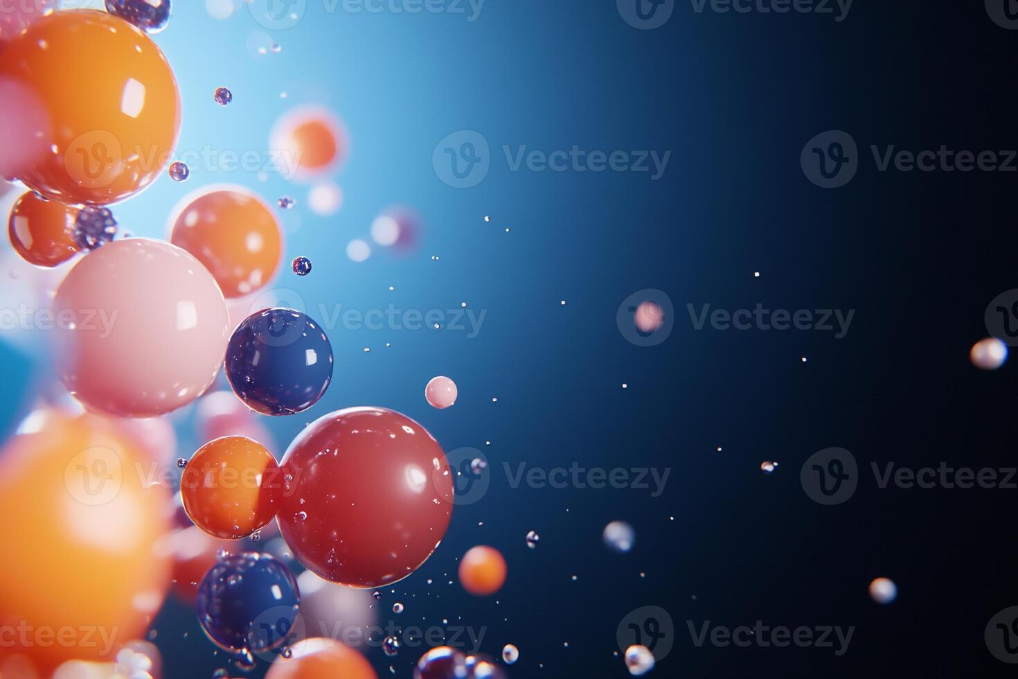 Abstract composition of colorful spheres floating in a gradient background. photo