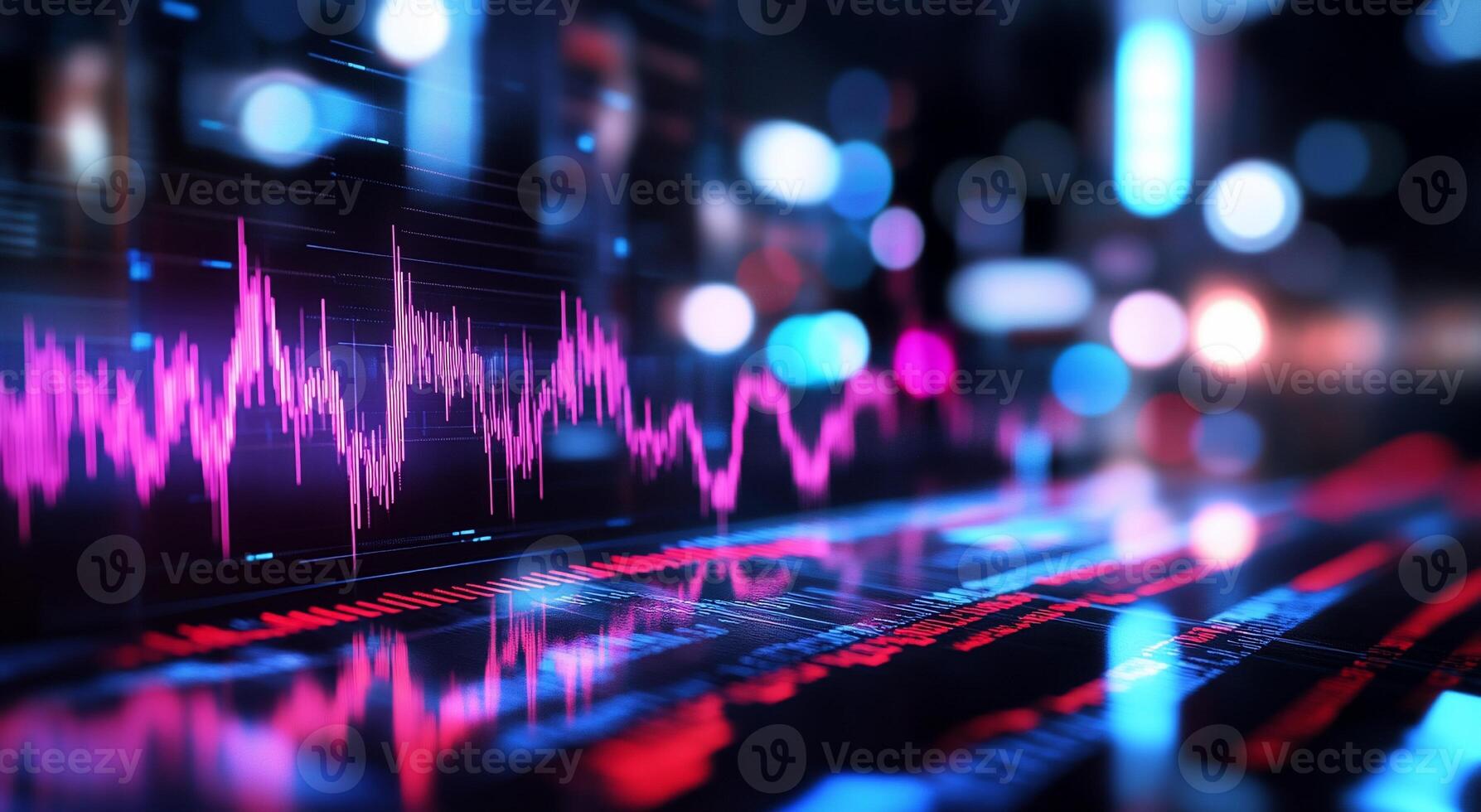 Abstract digital visualization of sound waves and data analysis. photo