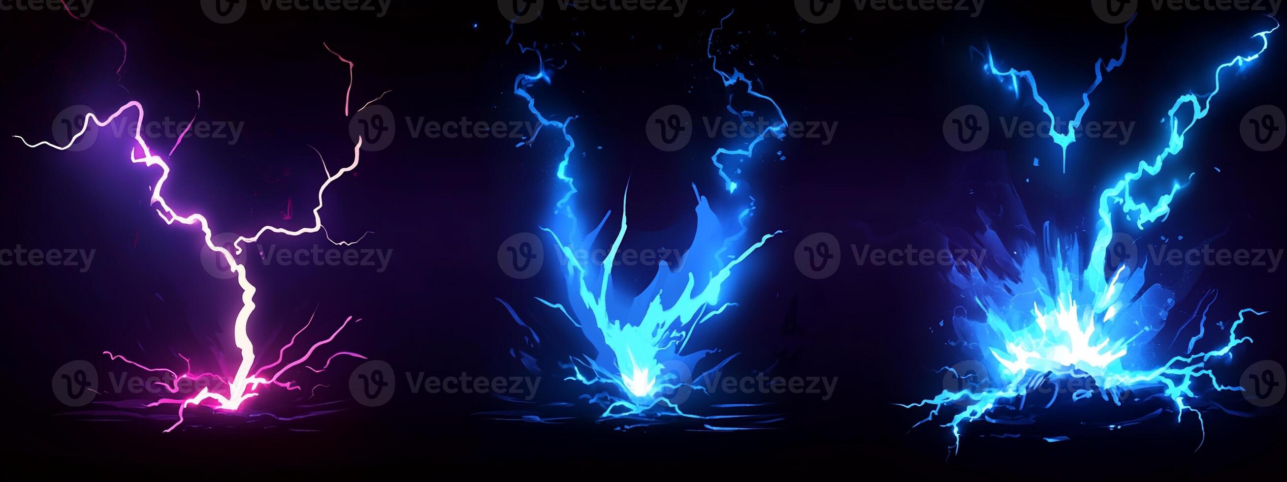 Three different lightning effects on a black background photo