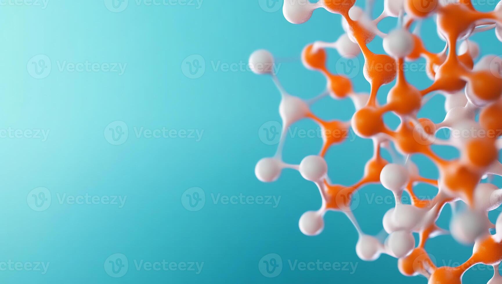 Abstract molecular structure with orange and white nodes on a blue background. photo