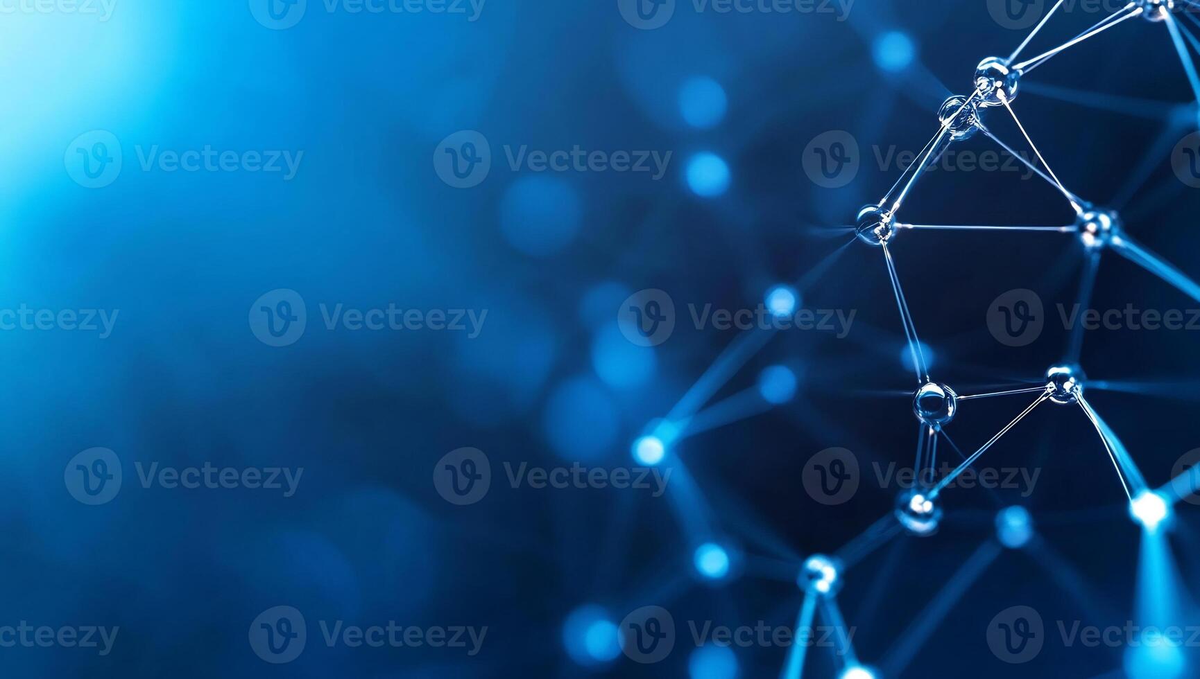 Abstract representation of molecular structures in a blue digital space. photo