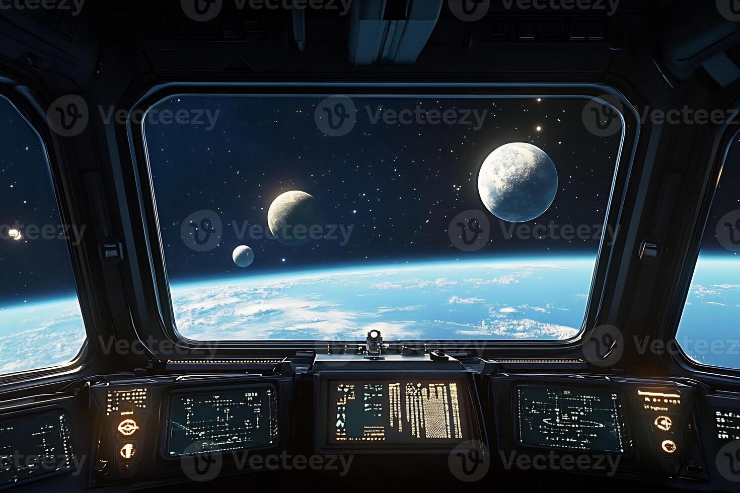 The view from inside a spaceship with earth in the background photo
