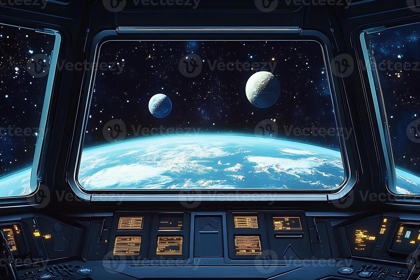 Space station view with earth and moon photo