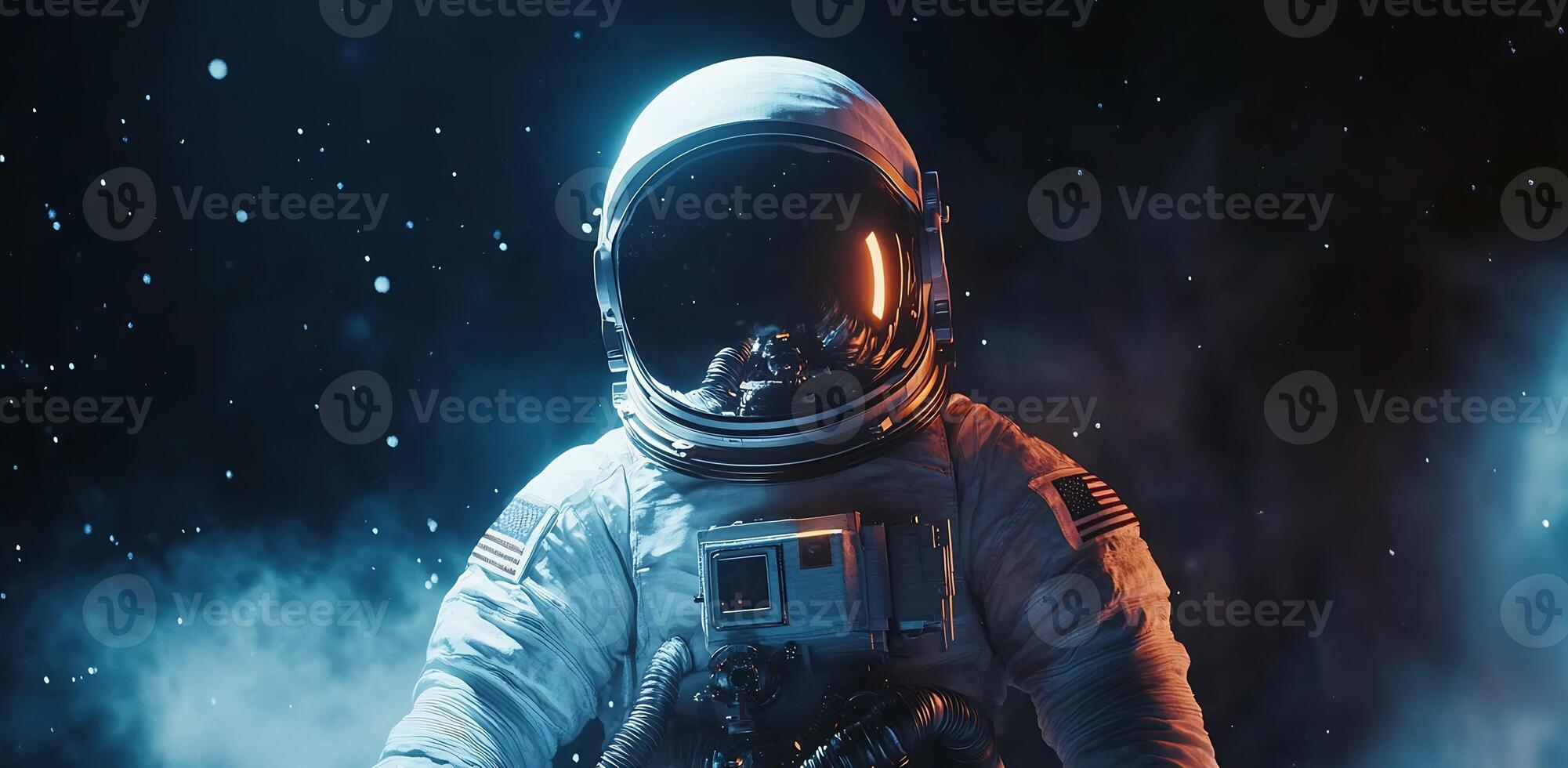 An astronaut in space with smoke and stars photo