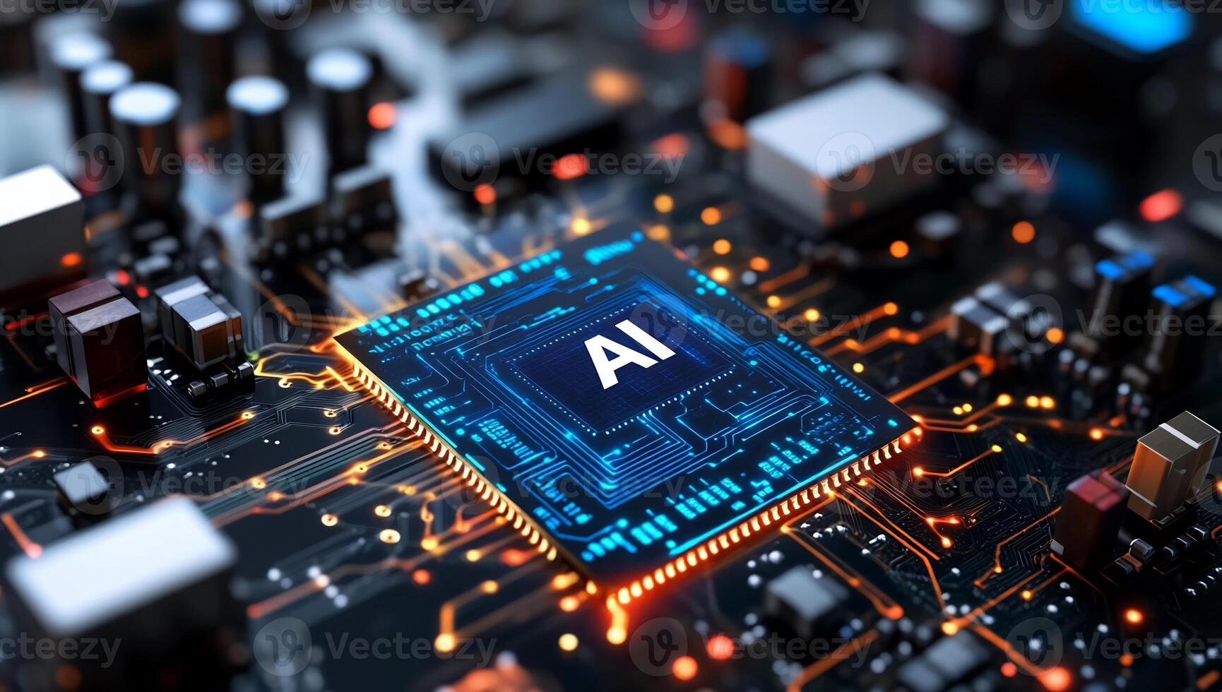 Close-up of a circuit board featuring an AI processor. photo