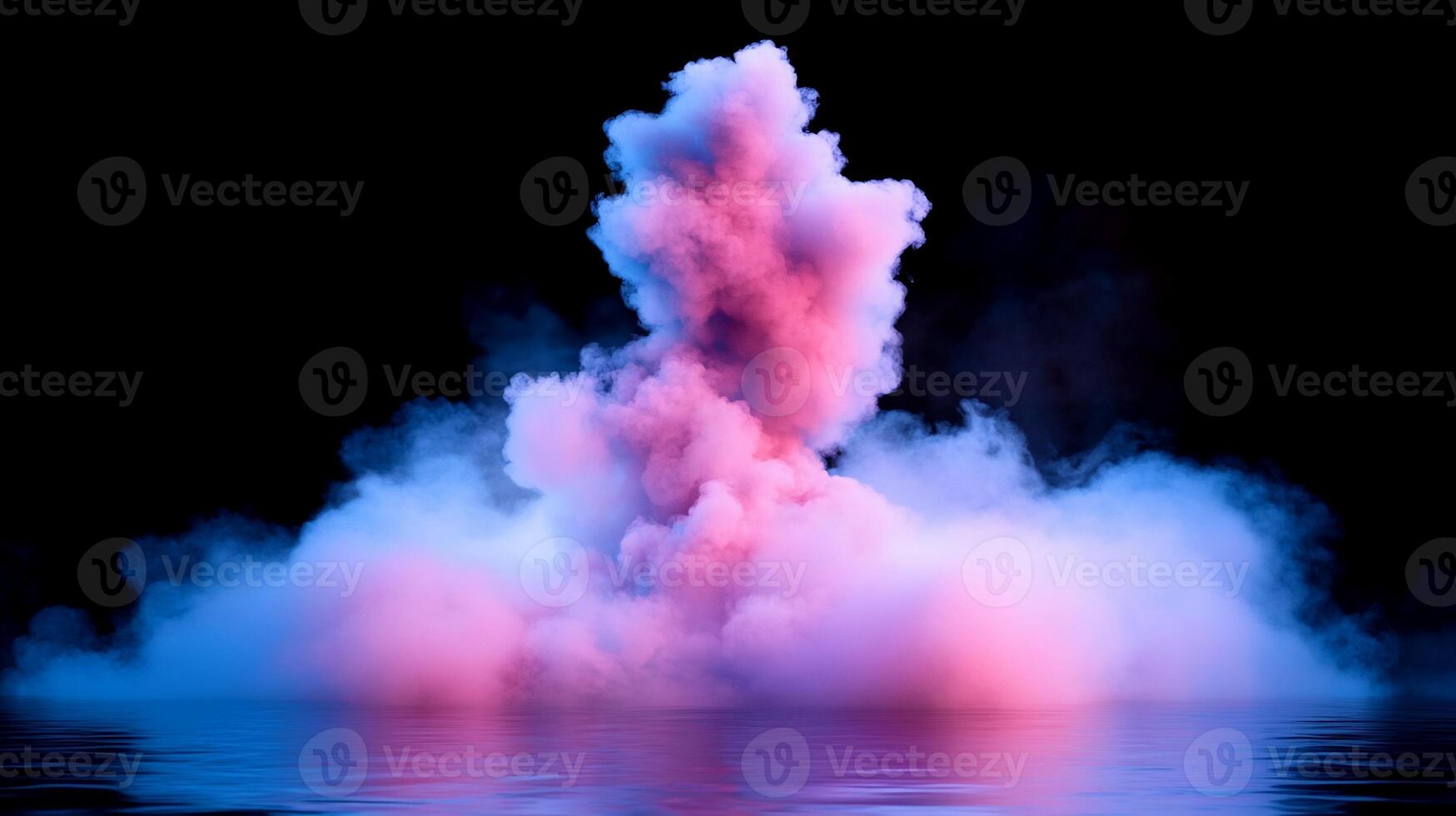 Colorful smoke rising above a reflective surface, creating a dramatic effect. photo