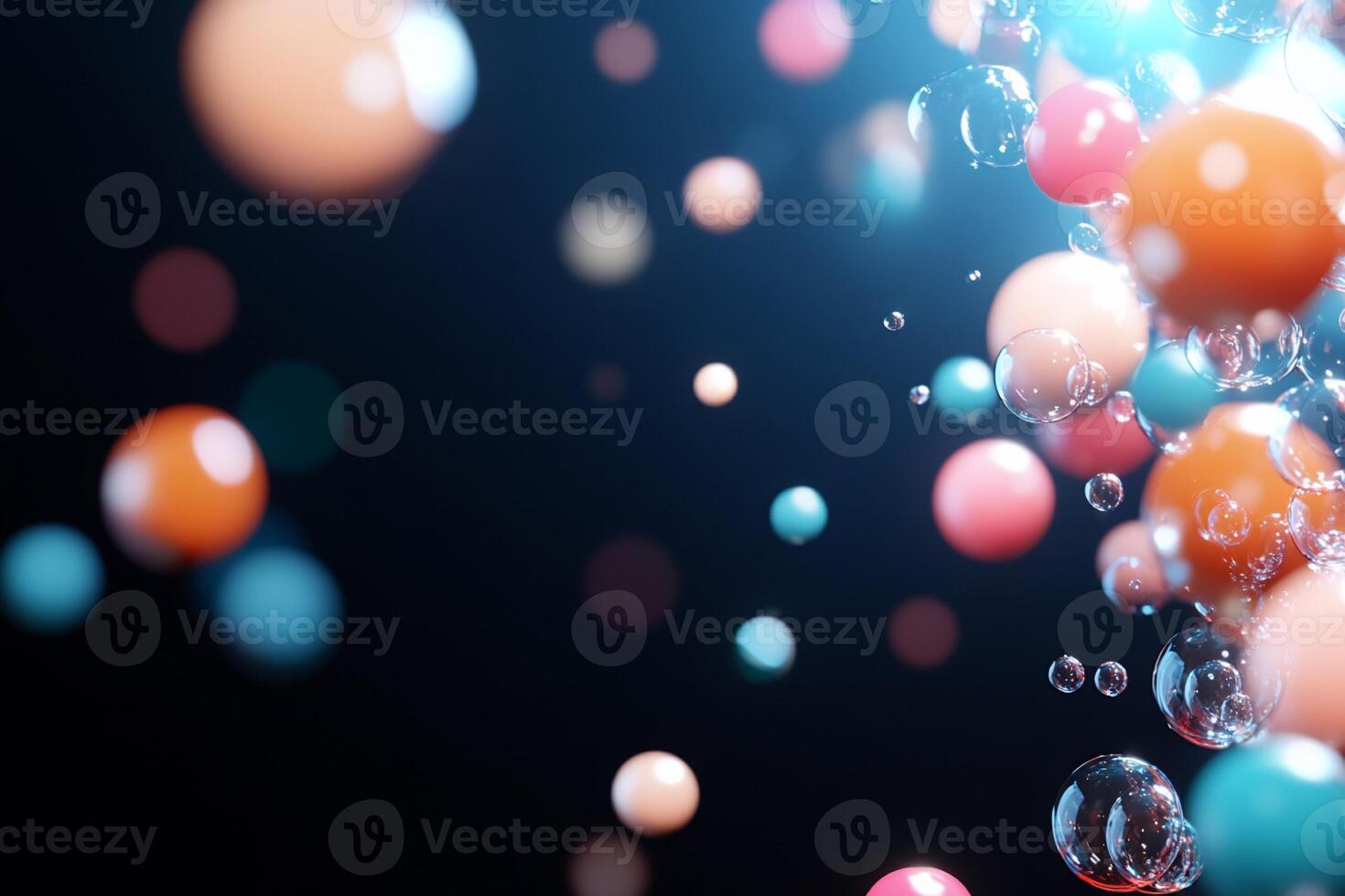 Colorful spheres and bubbles create a vibrant, abstract composition. photo