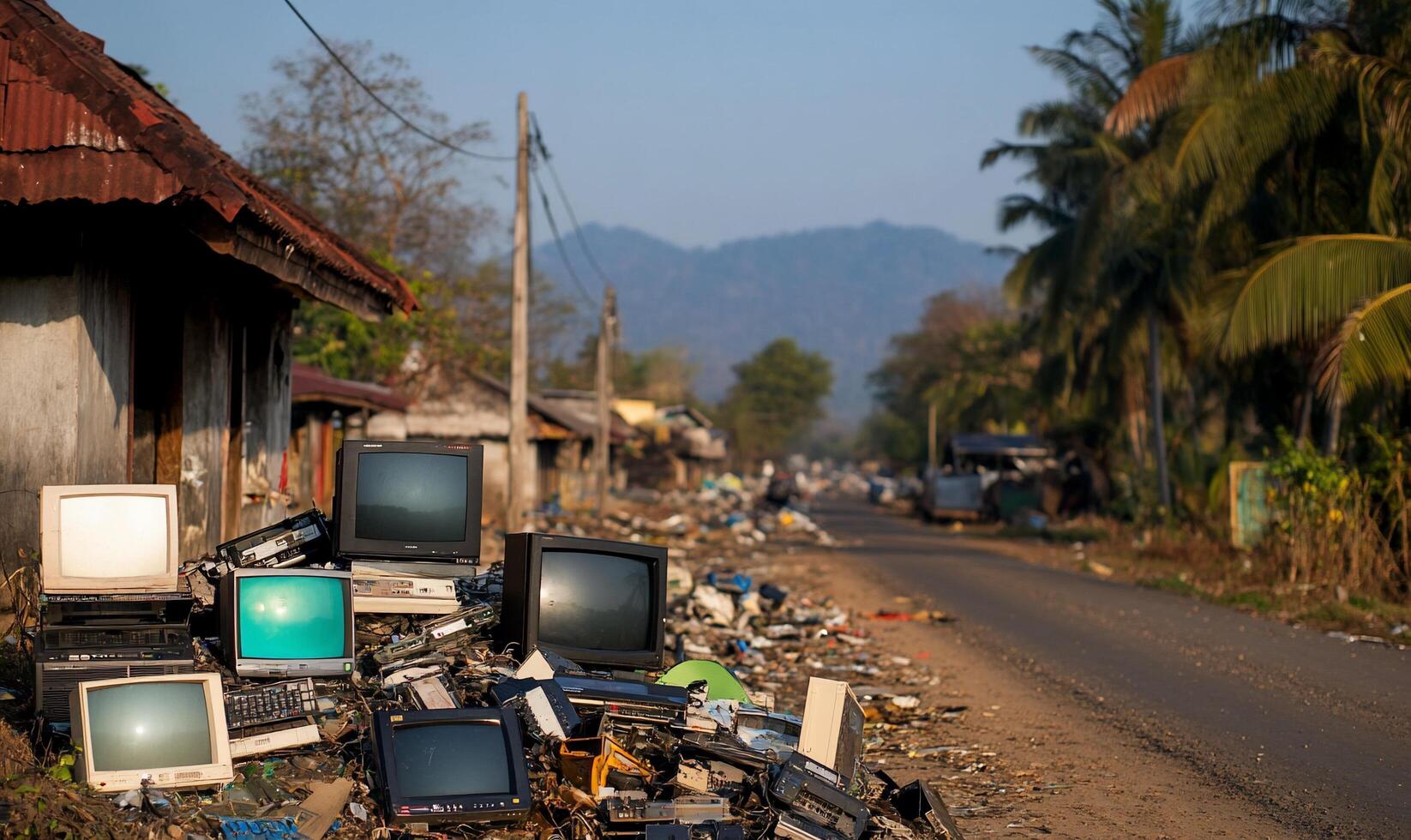 A street with a lot of old computers photo