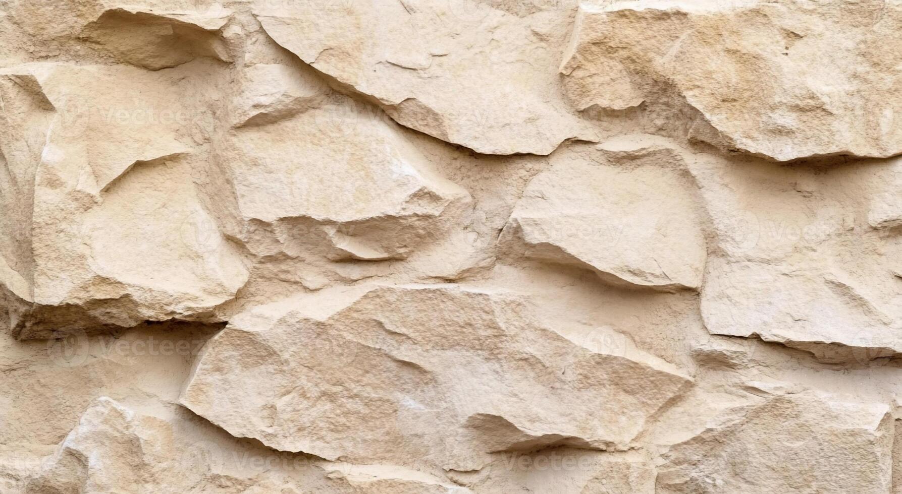 Textured beige stone wall with a natural, rugged appearance. photo