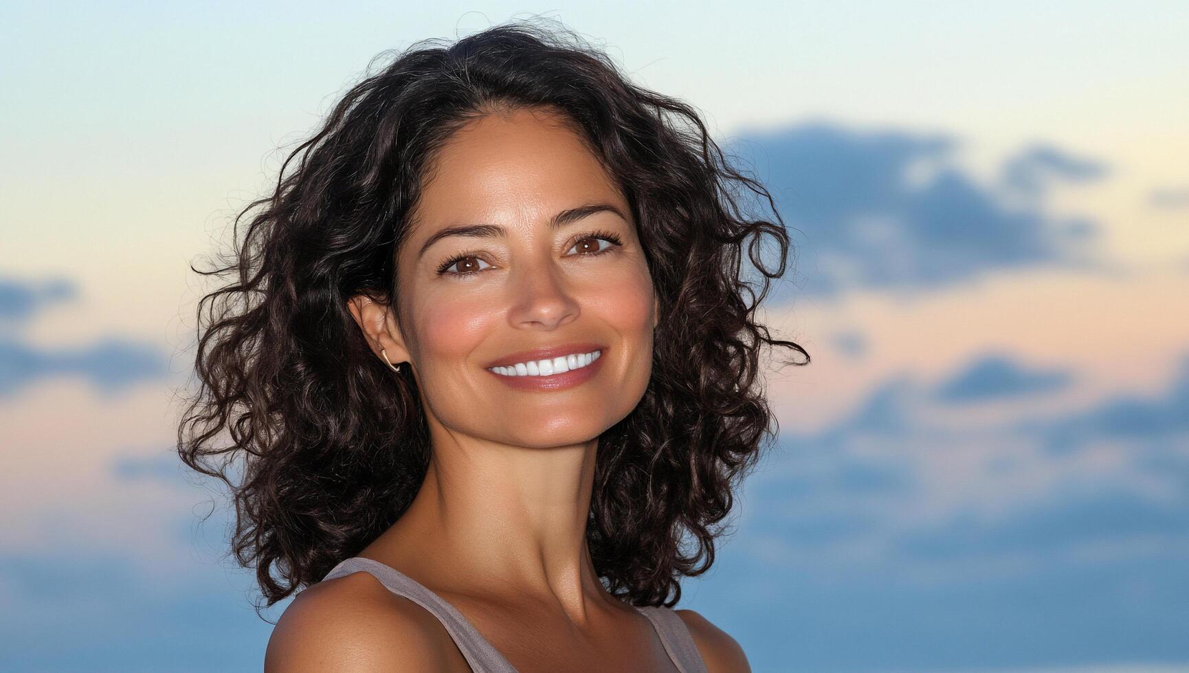 A woman with curly hair smiling at the camera photo