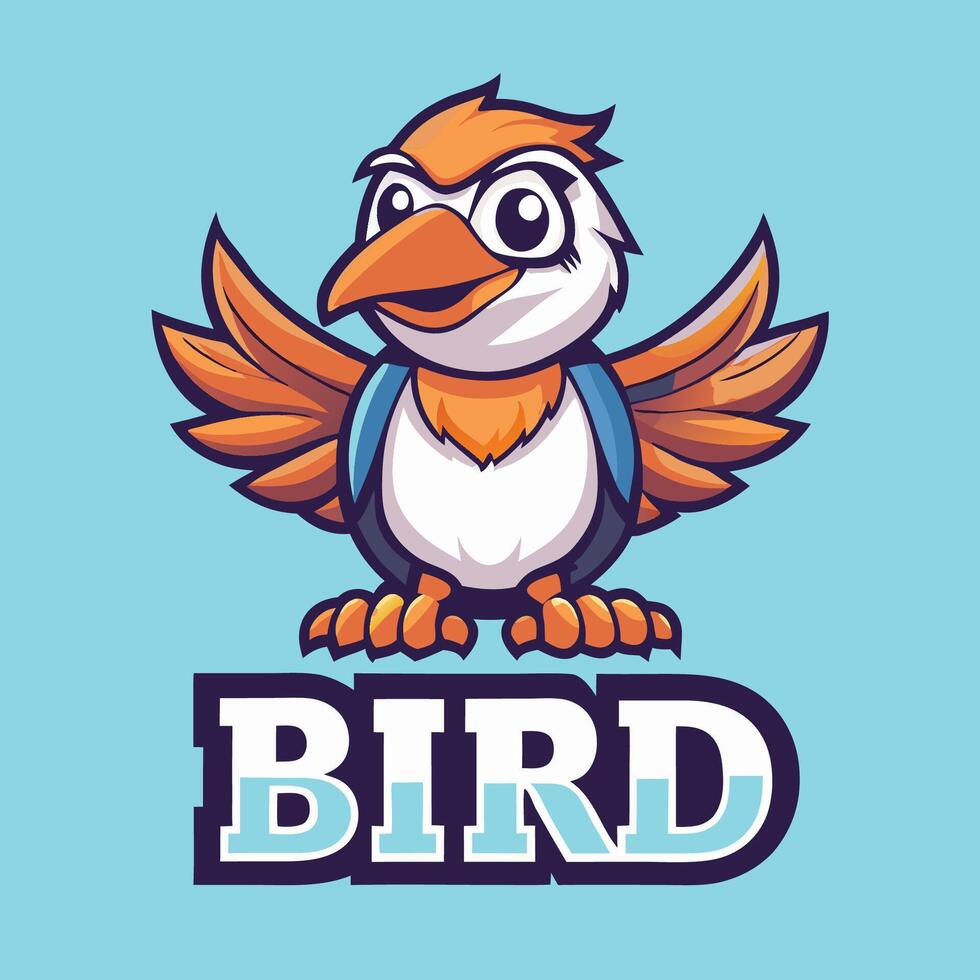 Line Art Bird Mascot Logo Character Cartoon for Business vector