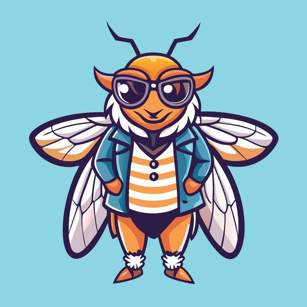 Enchanting Cicada Mascot Illustration on White Background vector