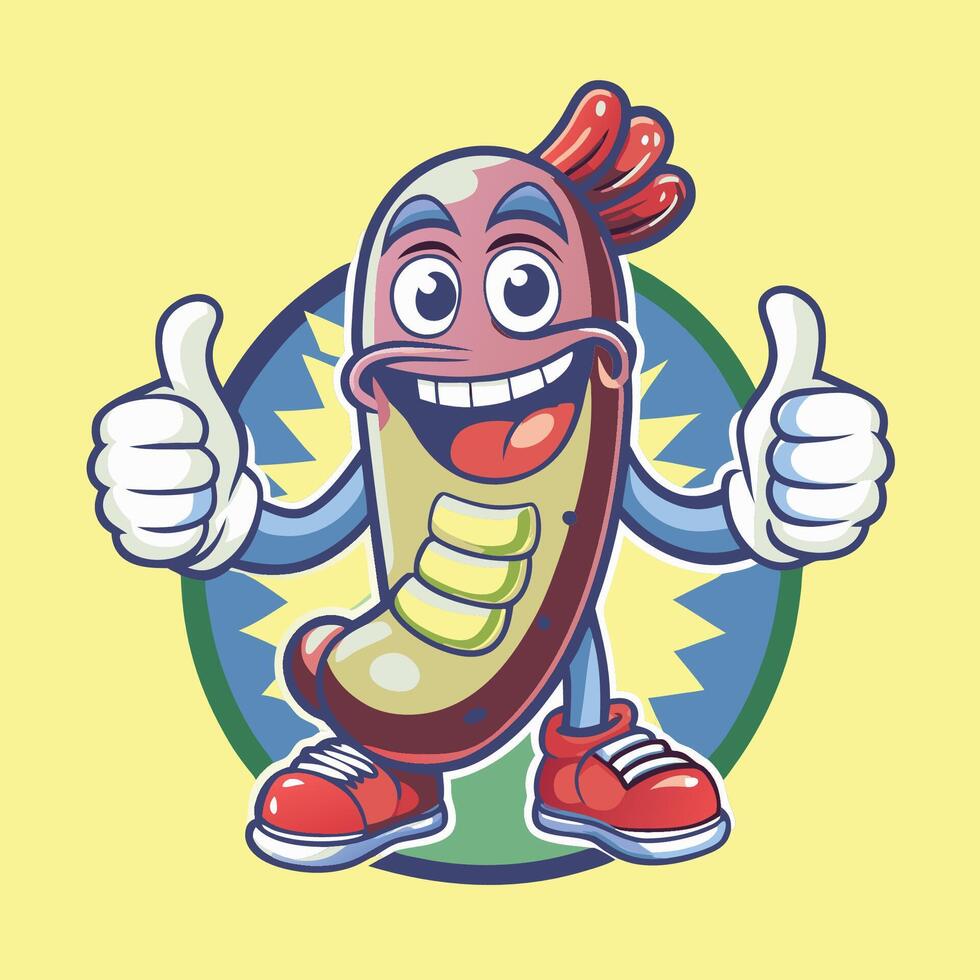 Cartoon Sausage Extending a Thumbs Up Gesture in a Illustration vector