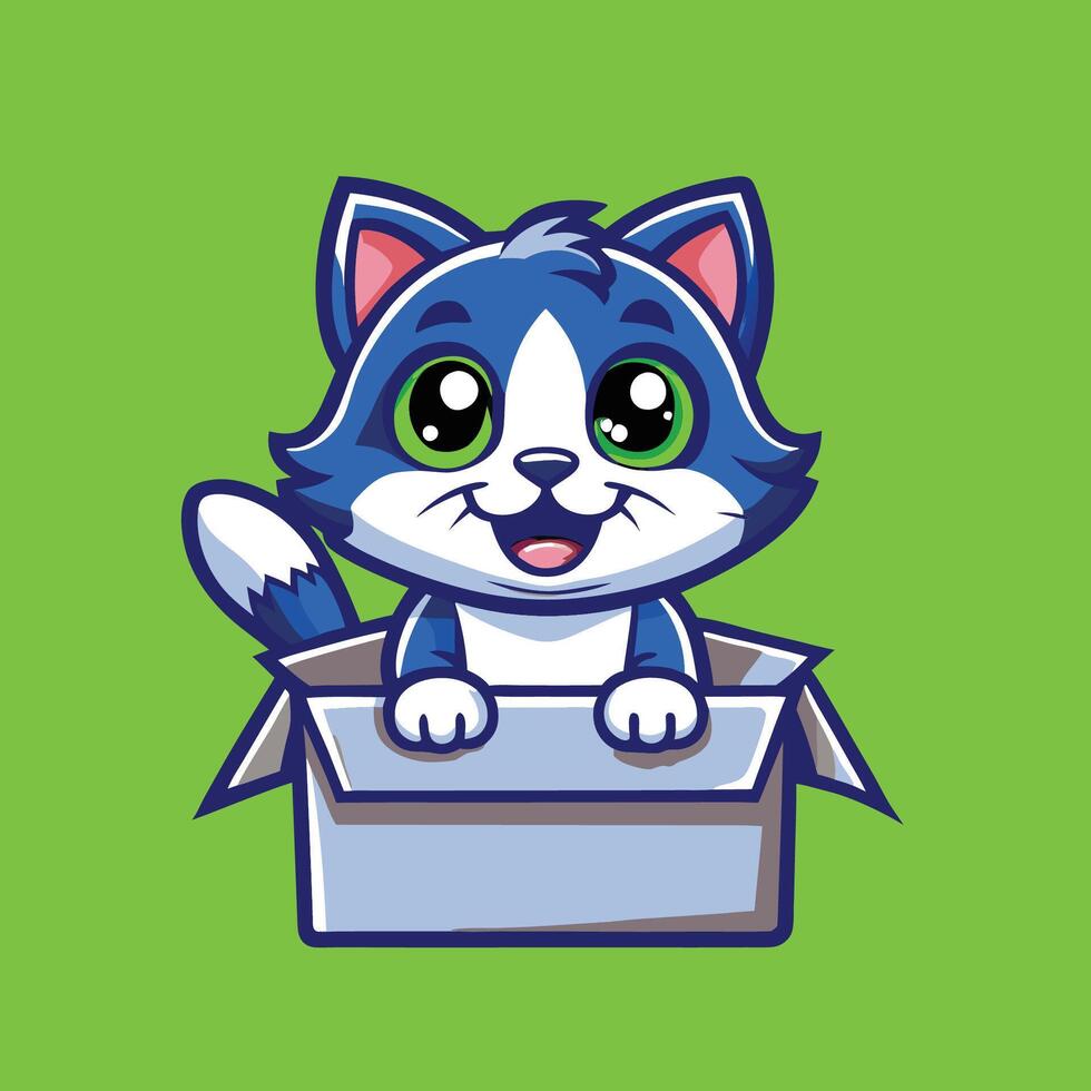 Cartoon Mascot Character of a Playful Cat in a Cardboard Box vector