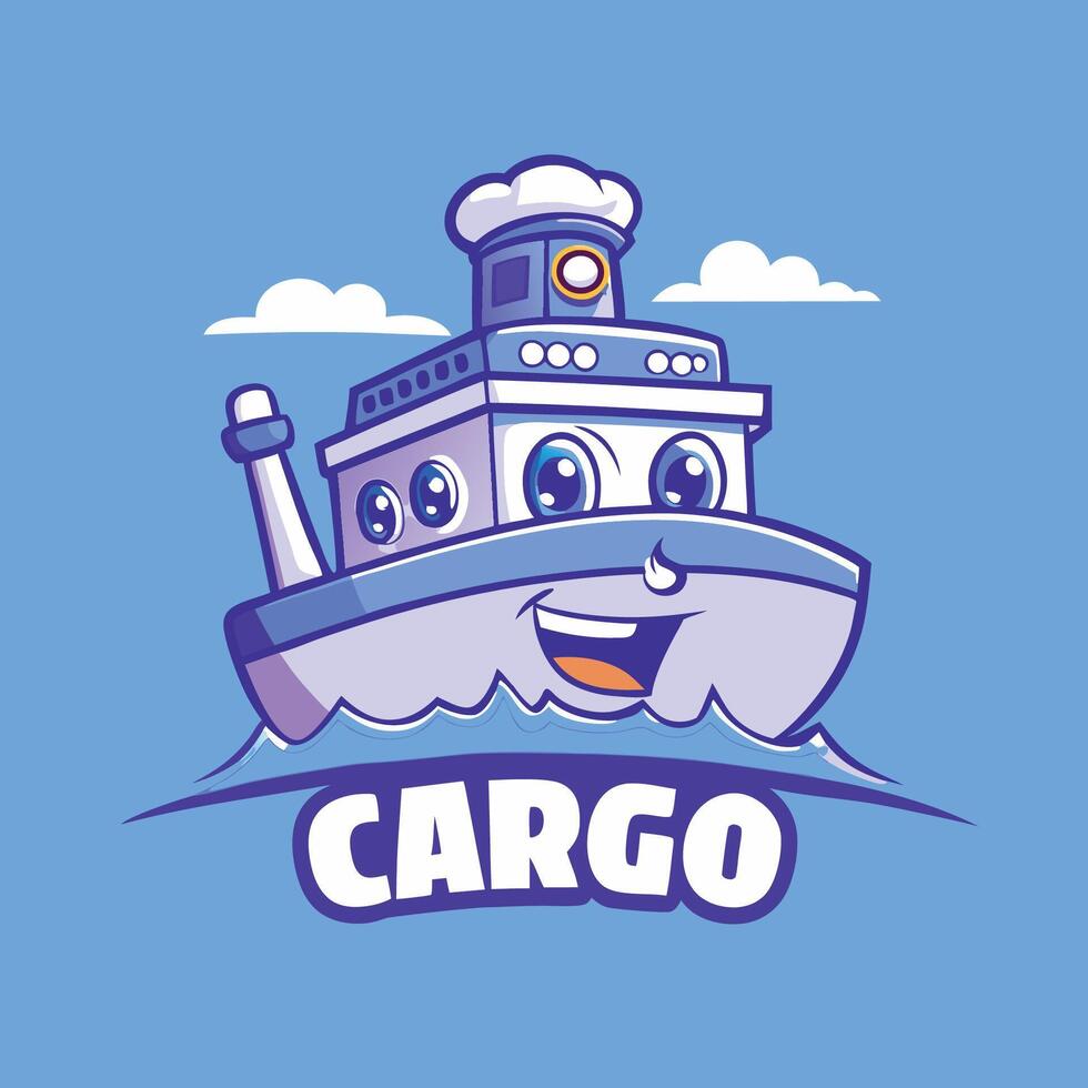 Amiable Cargo Ship Mascot with Cartoonish Character and Logo Design vector