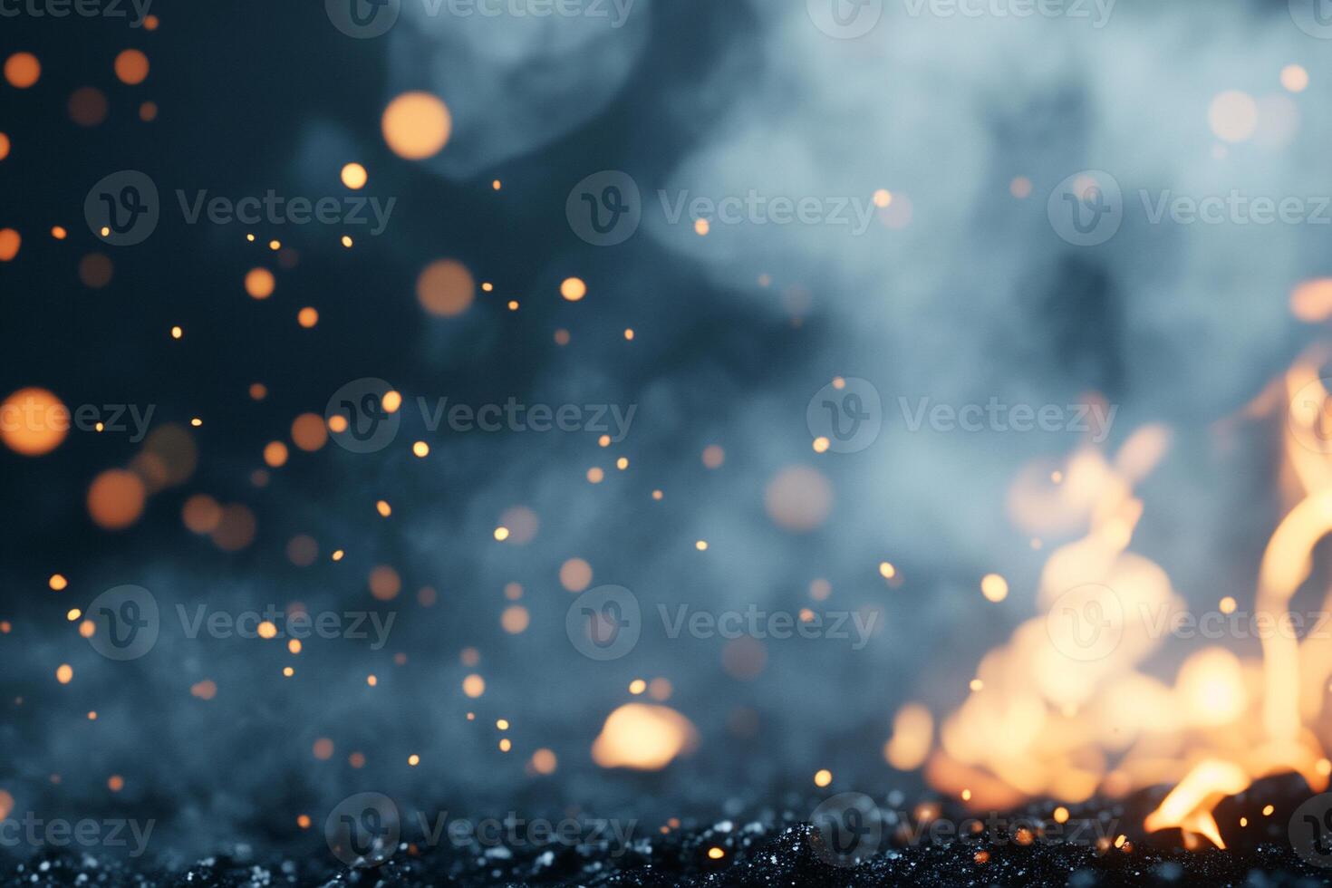 A close-up of glowing embers and smoke, creating a dynamic atmosphere. photo